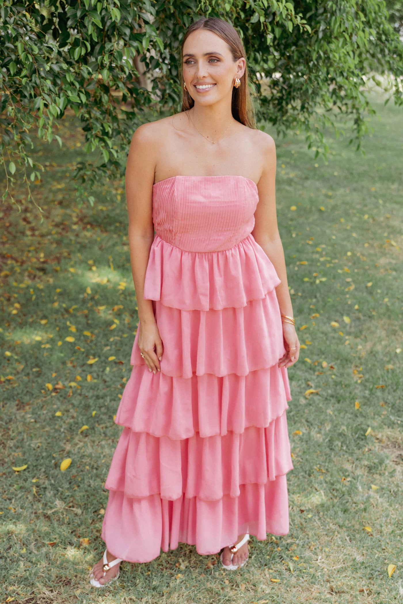 Peachester Strapless Maxi Dress - Coral