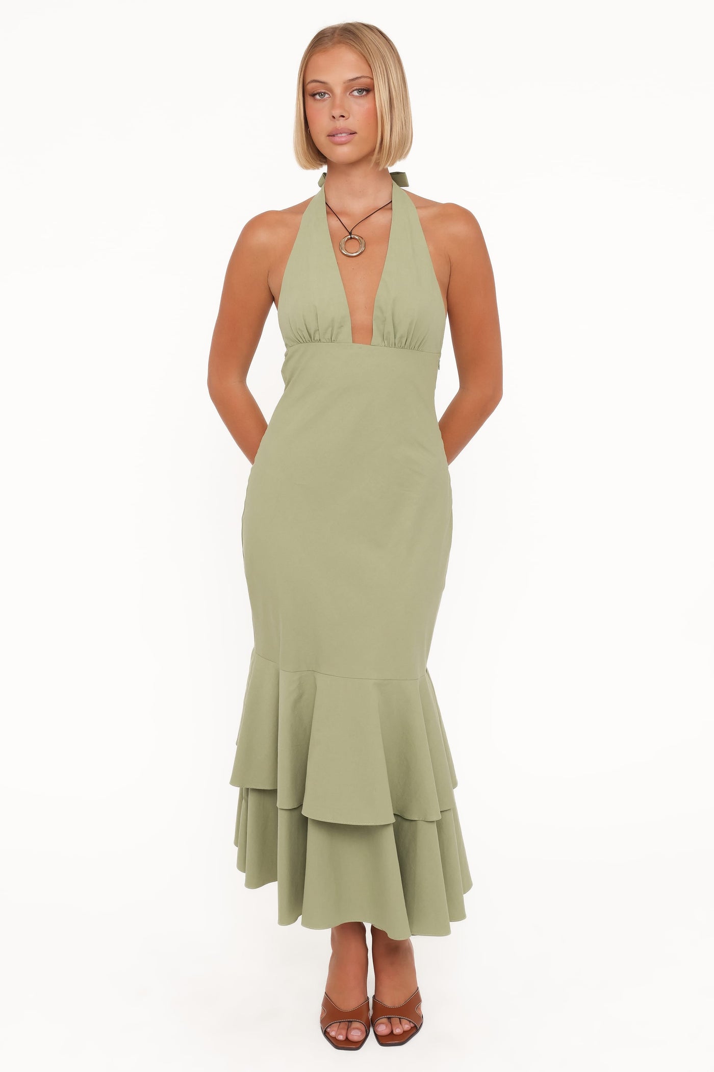 Robyn Halterneck Maxi Dress - Olive Green