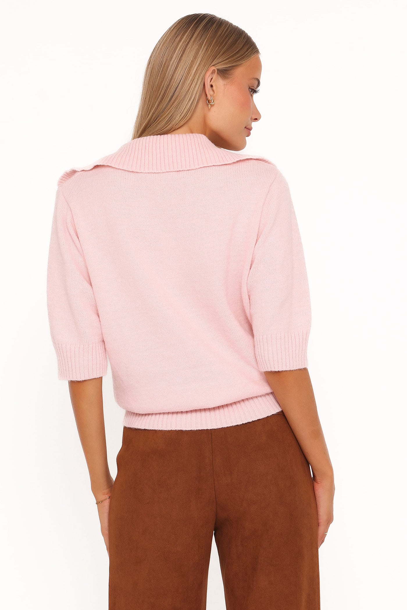 Bels Short Sleeve Collar Knit Sweater - Pink