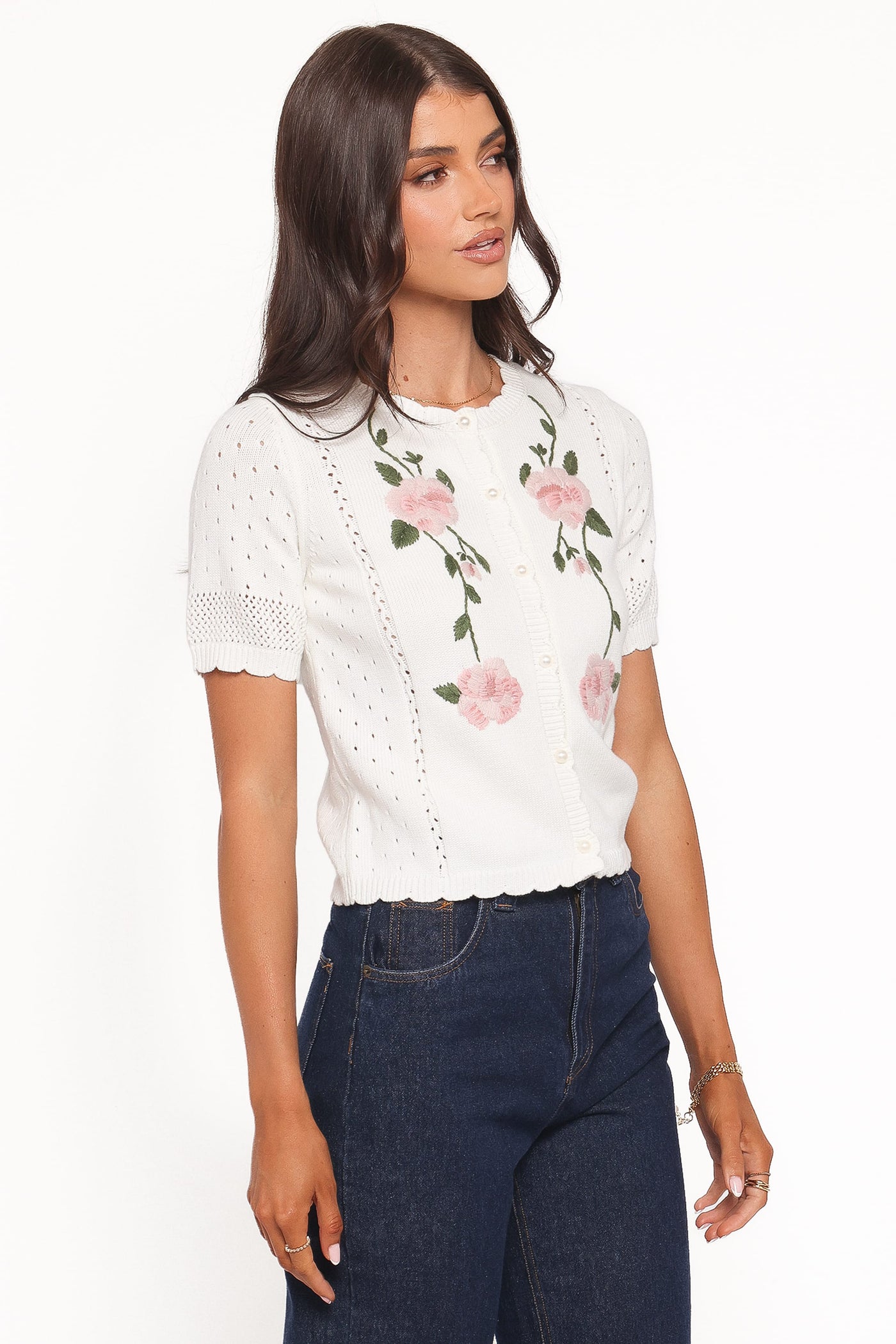 Rossi Floral Button Up Cardigan - White/Pink