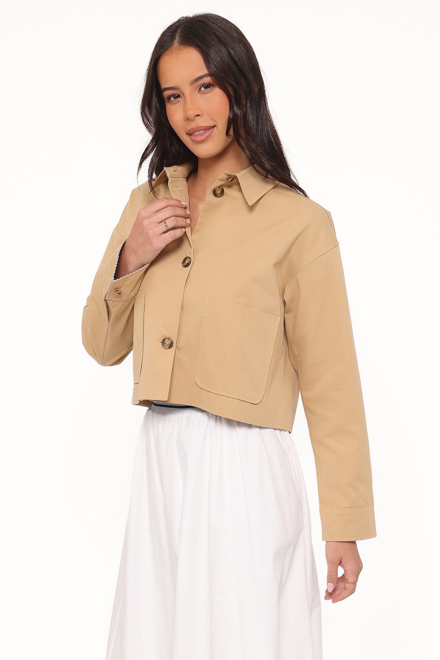 Mattie Cropped Trucker Jacket - Taupe
