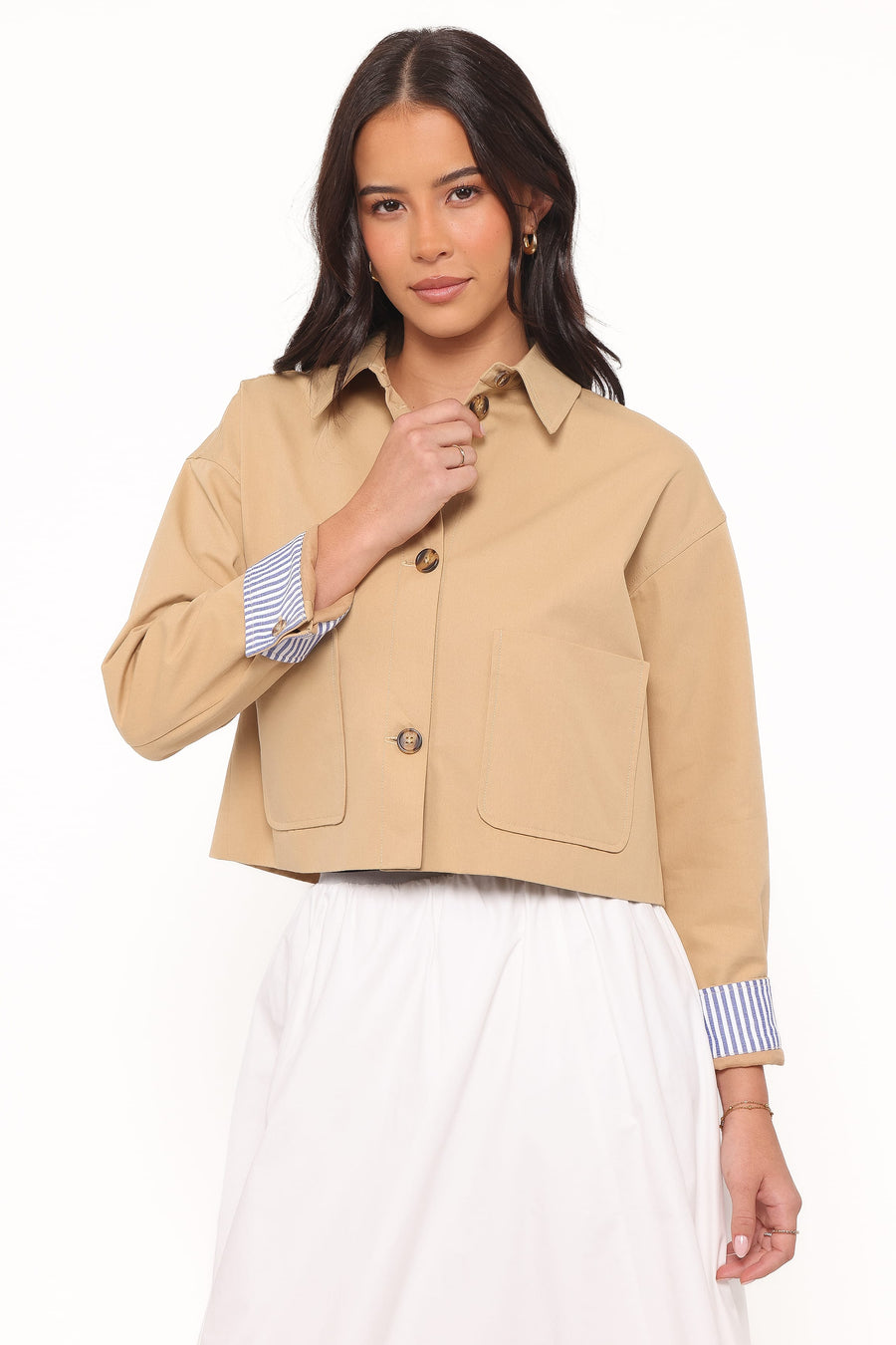 Mattie Cropped Trucker Jacket - Taupe