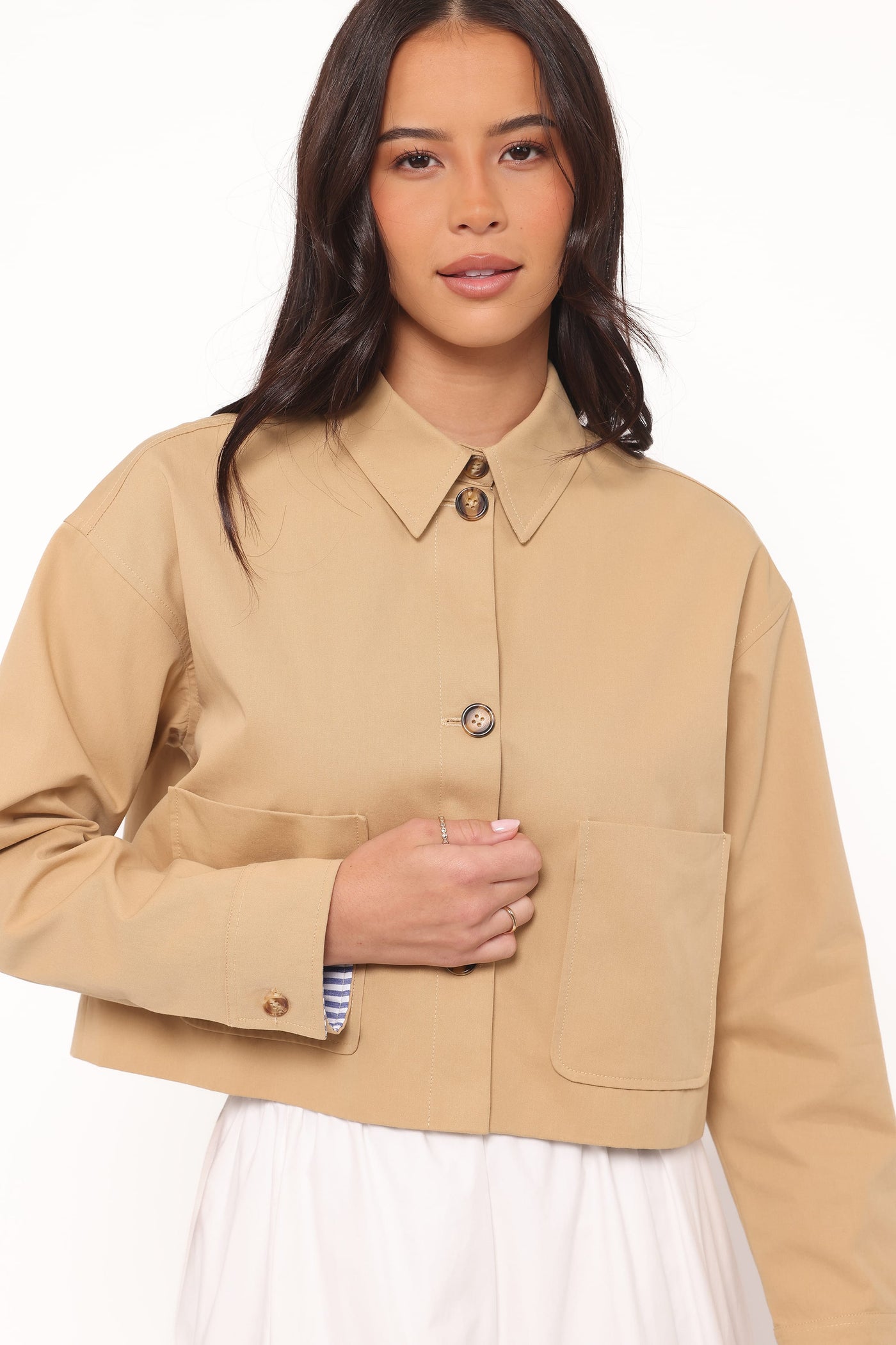 Mattie Cropped Trucker Jacket - Taupe