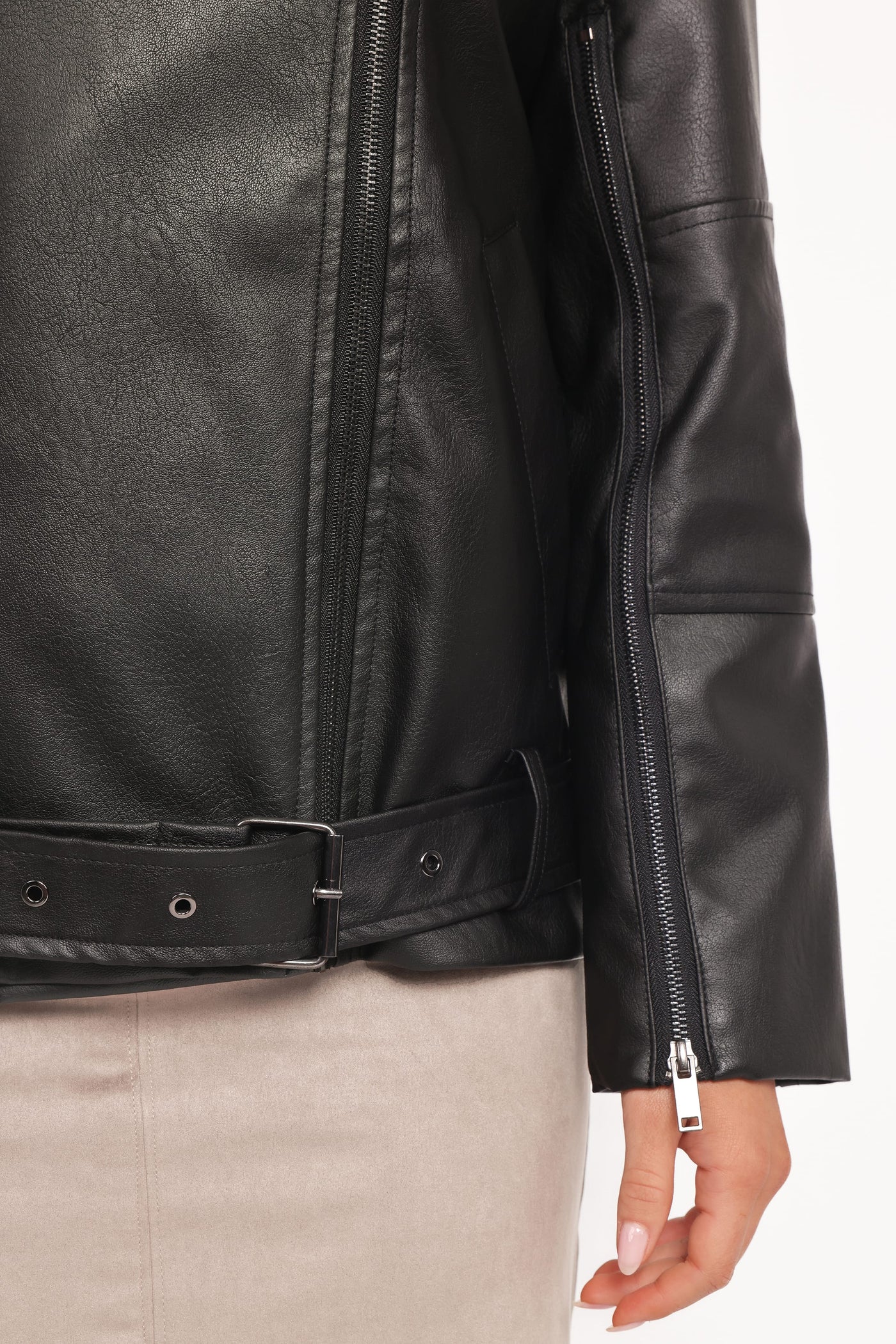 Parsons Oversized Faux Leather Moto Jacket - Black
