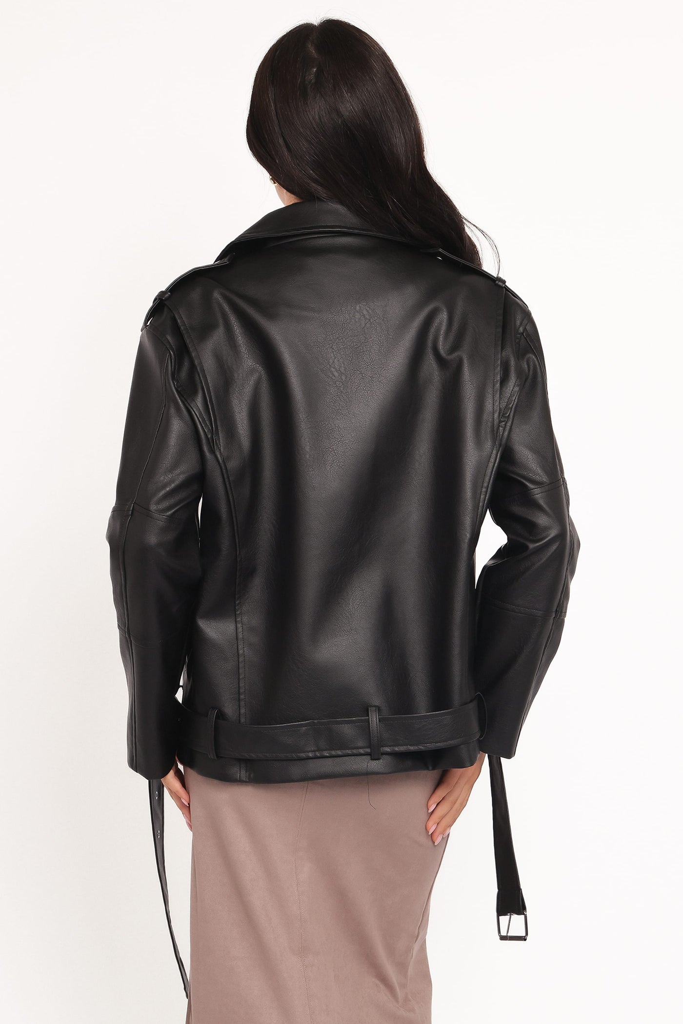 Parsons Oversized Faux Leather Moto Jacket - Black