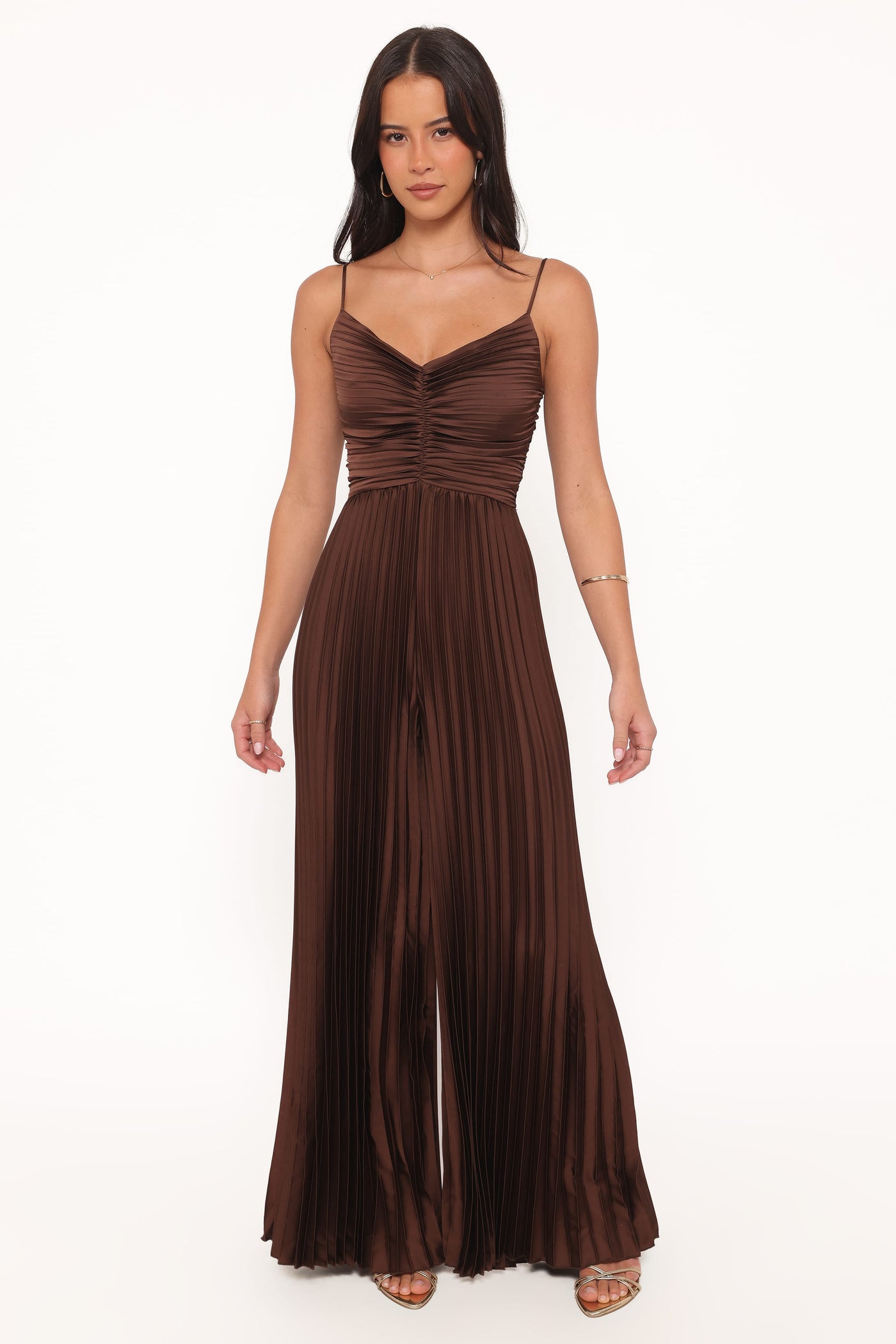 Angelique Pleated Jumpsuit - Chocolate Brown