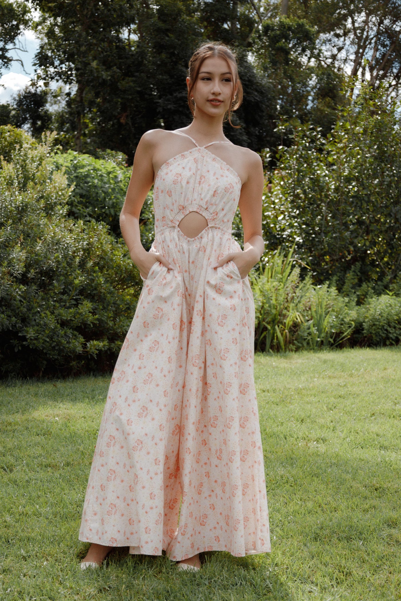 Madeira Jumpsuit - Peach Ditsy Floral