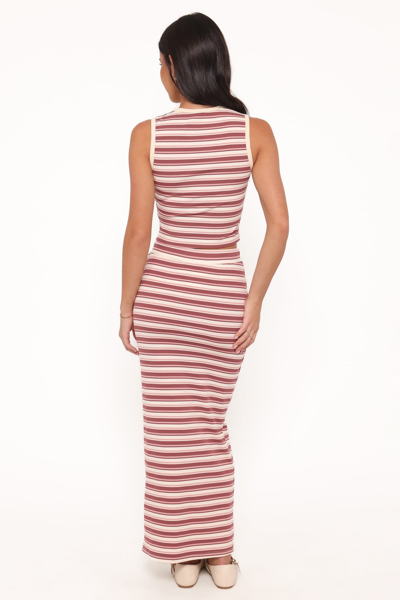 Kelly Maxi Skirt Set - Burgundy/Pink Stripe