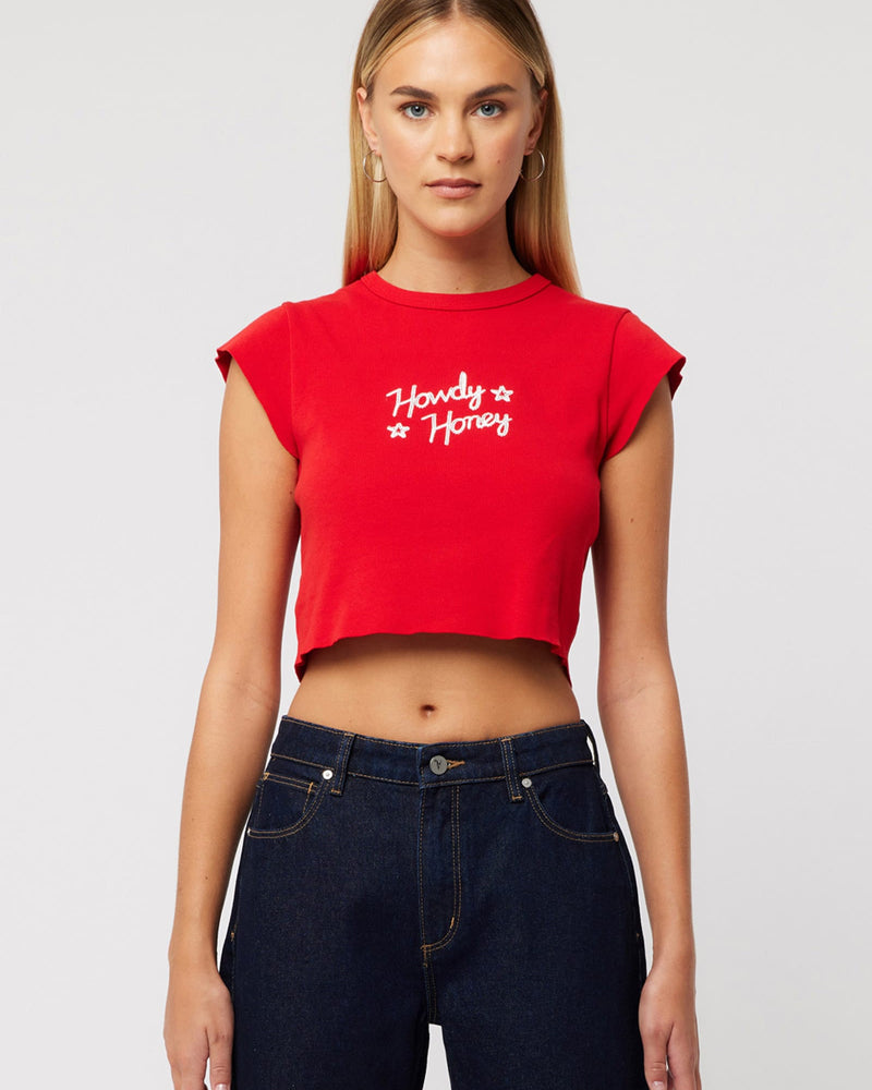 Abrand 90s Rib Cut Off Tee - Red
