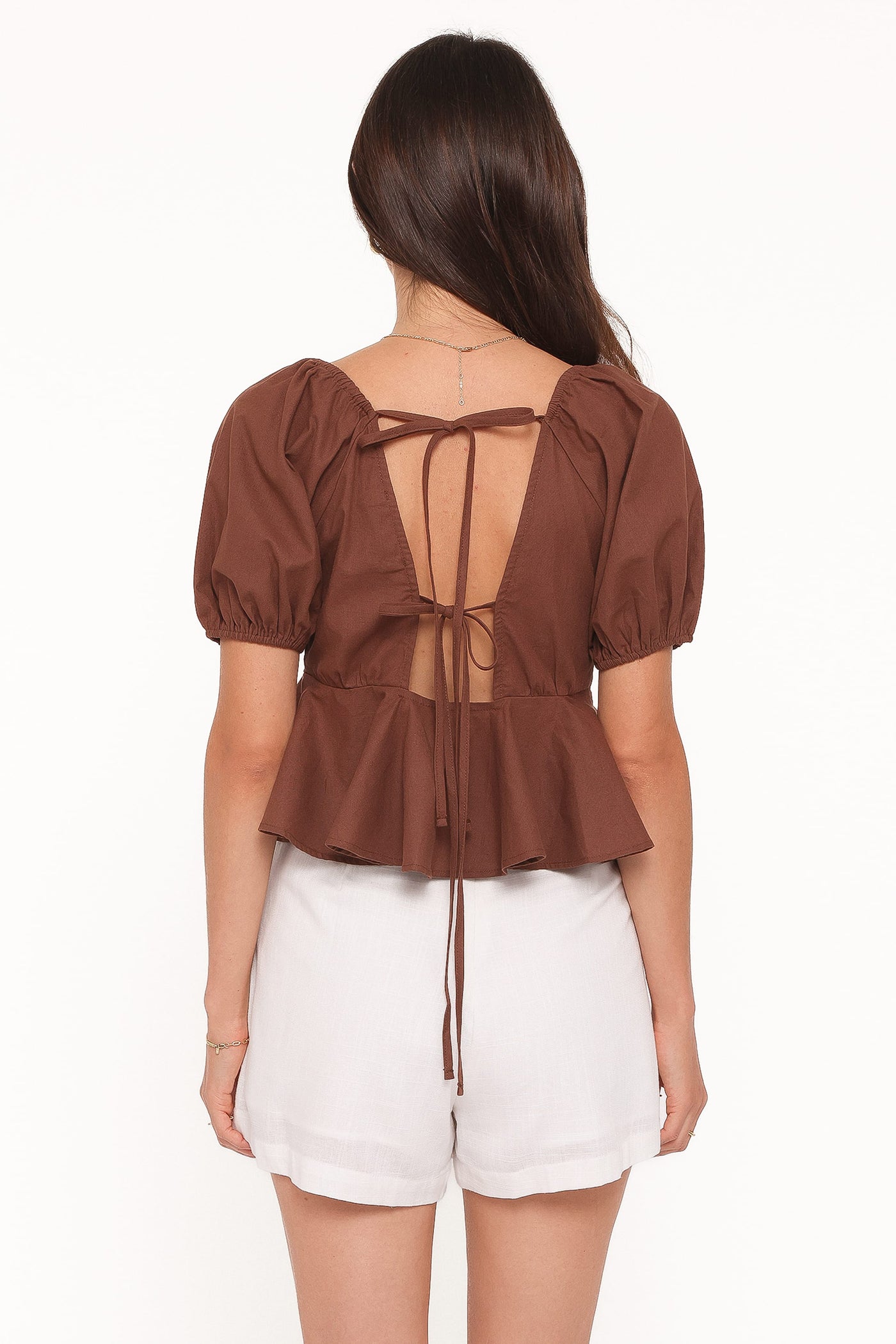 Brienne Tie Front Top - Chocolate