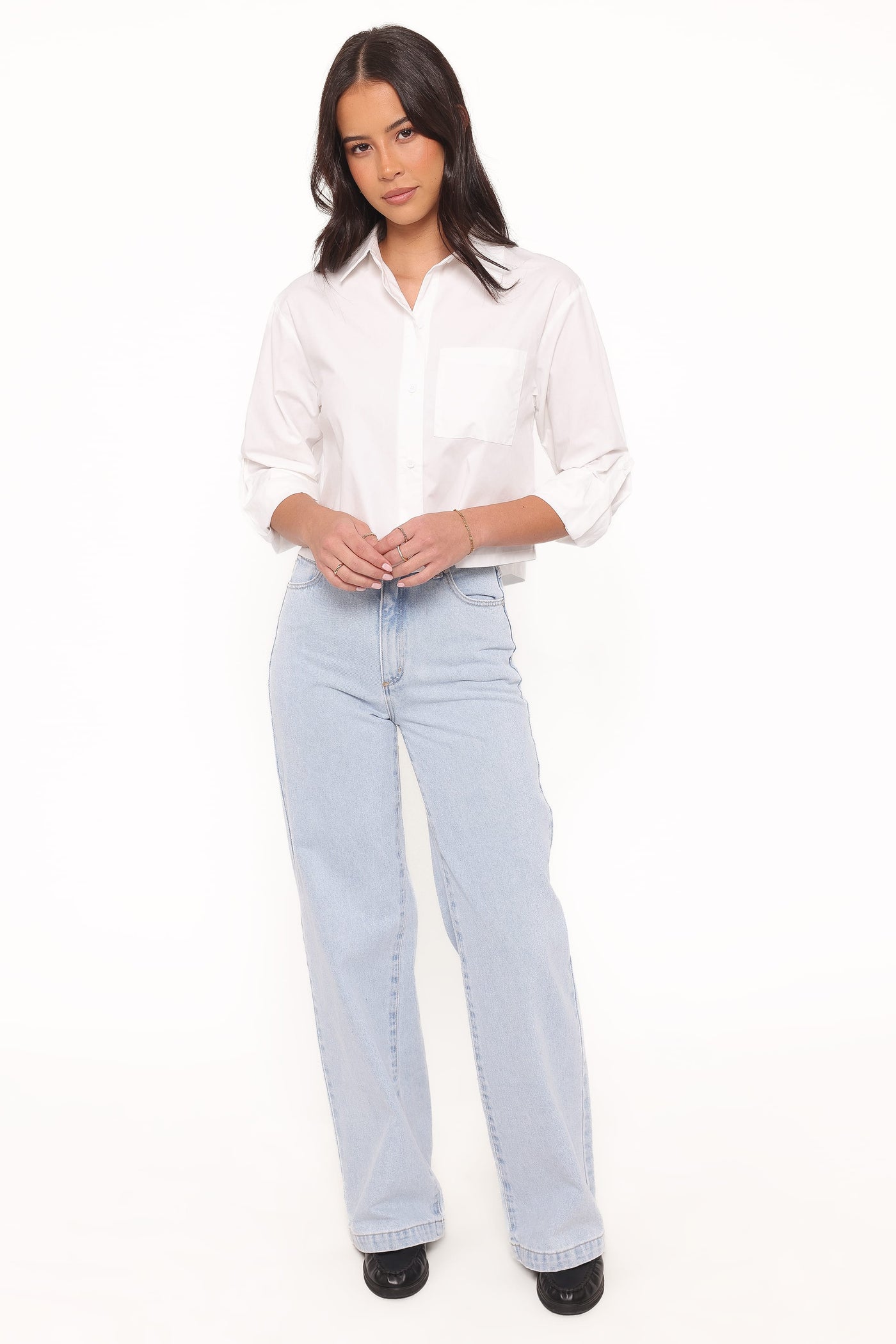 Bronagh Cropped Button Up Shirt - White