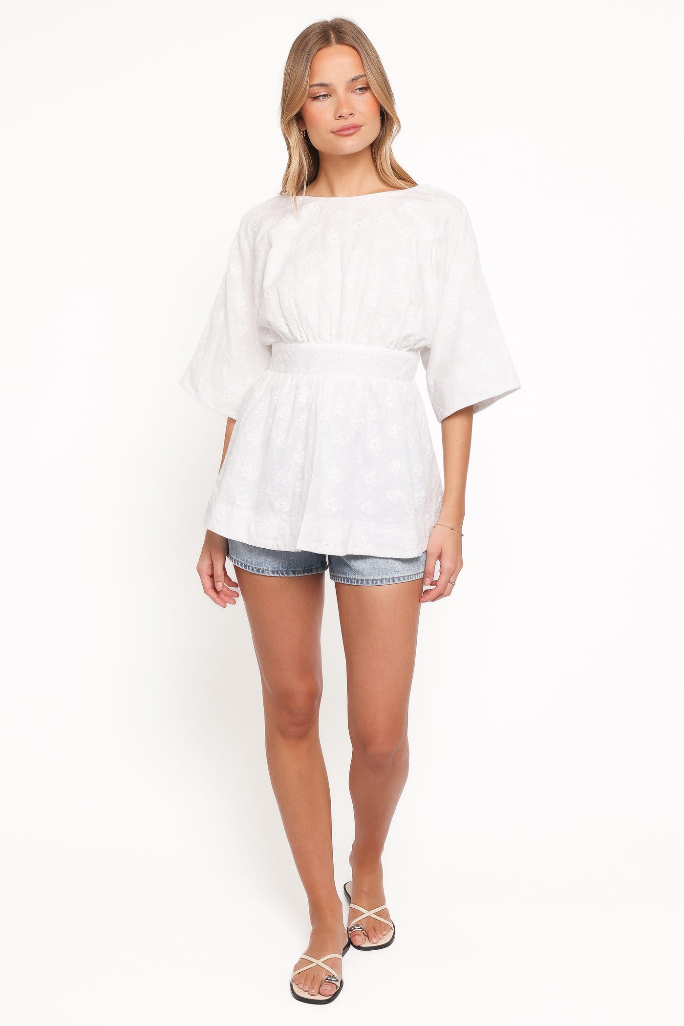 Camila Open Back Top - White Embroidery