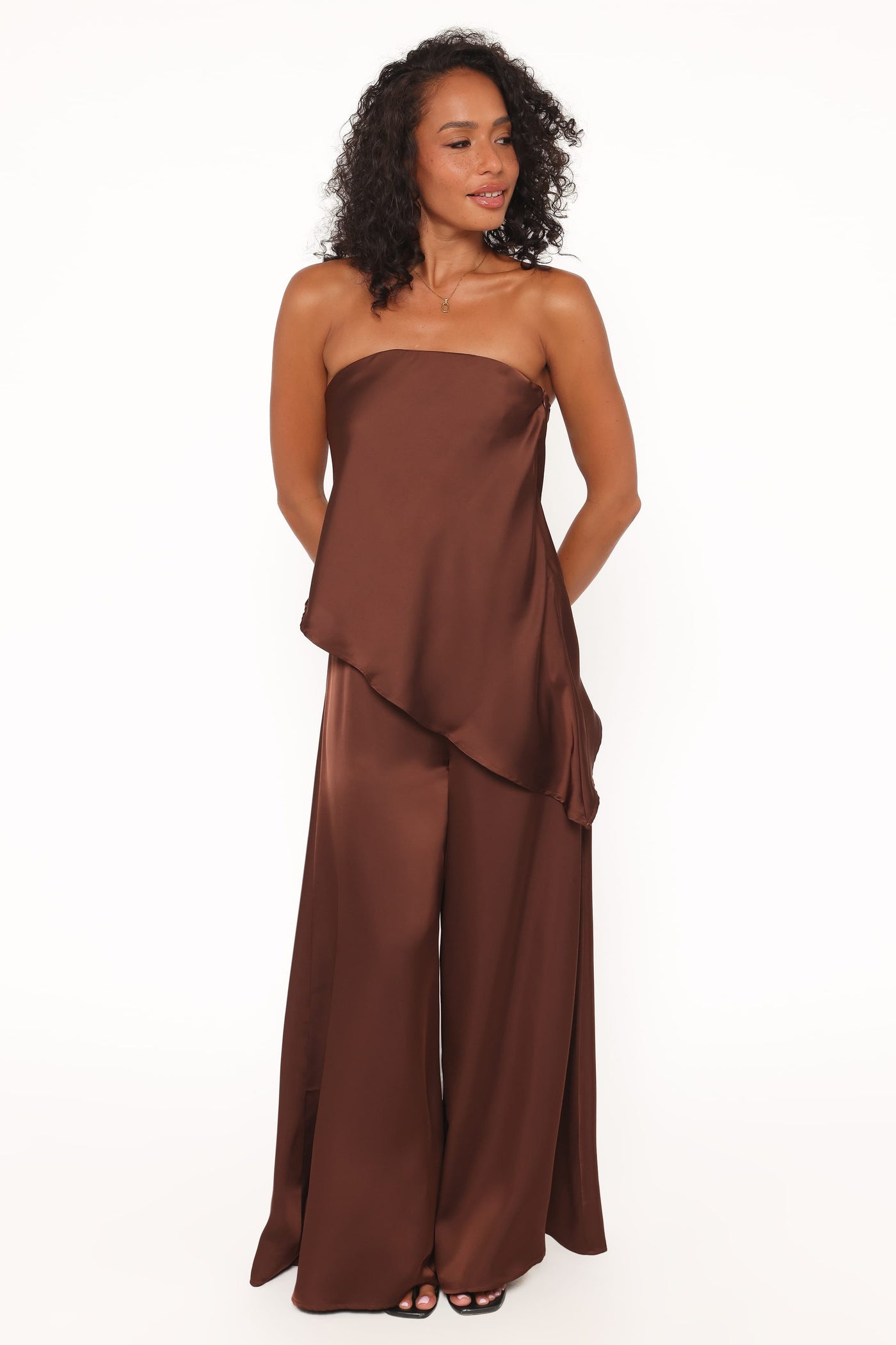 Charmer Asymmetrical Longline Strapless Top - Dark Brown
