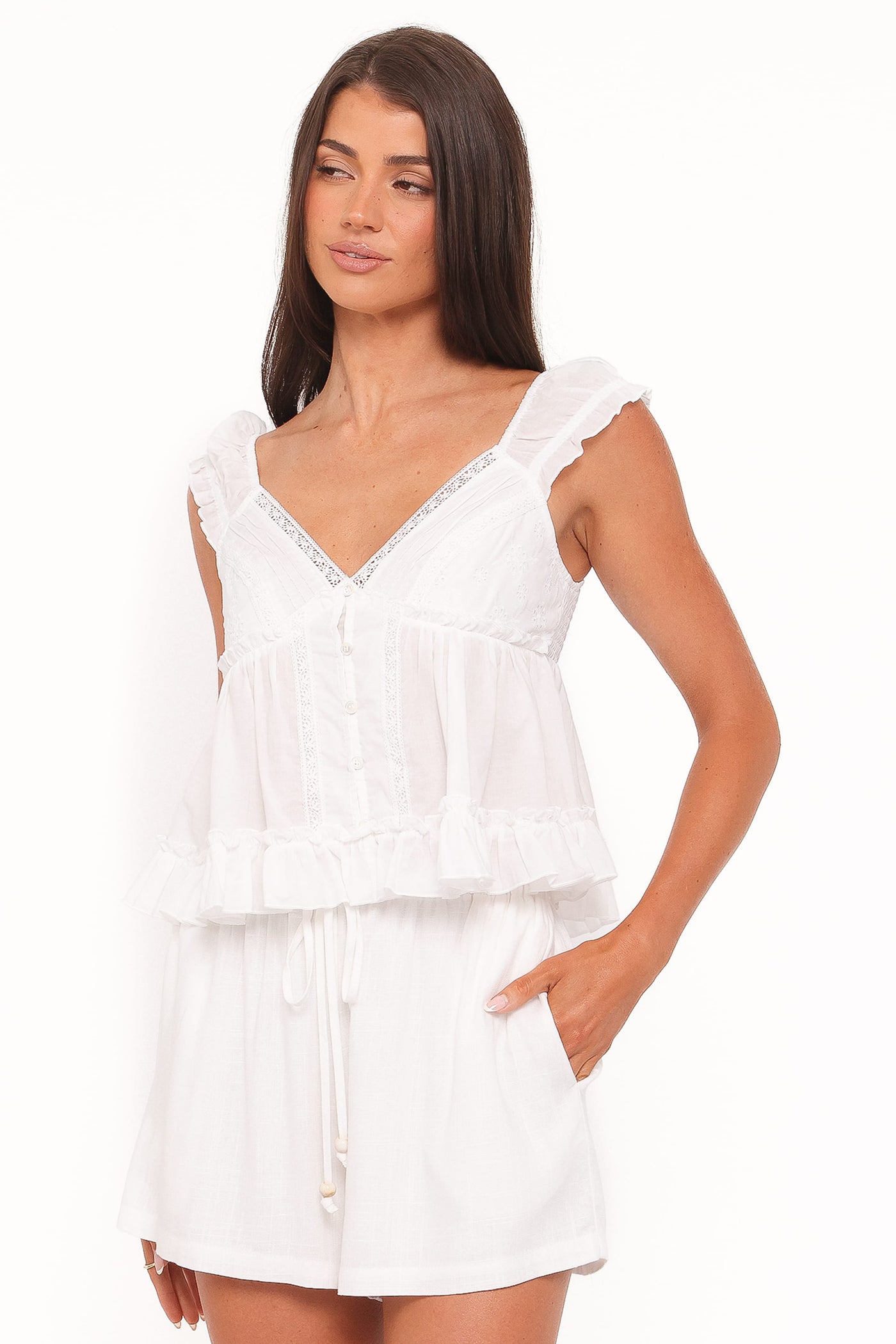 Daisy Cap Sleeve Top - White Broderie