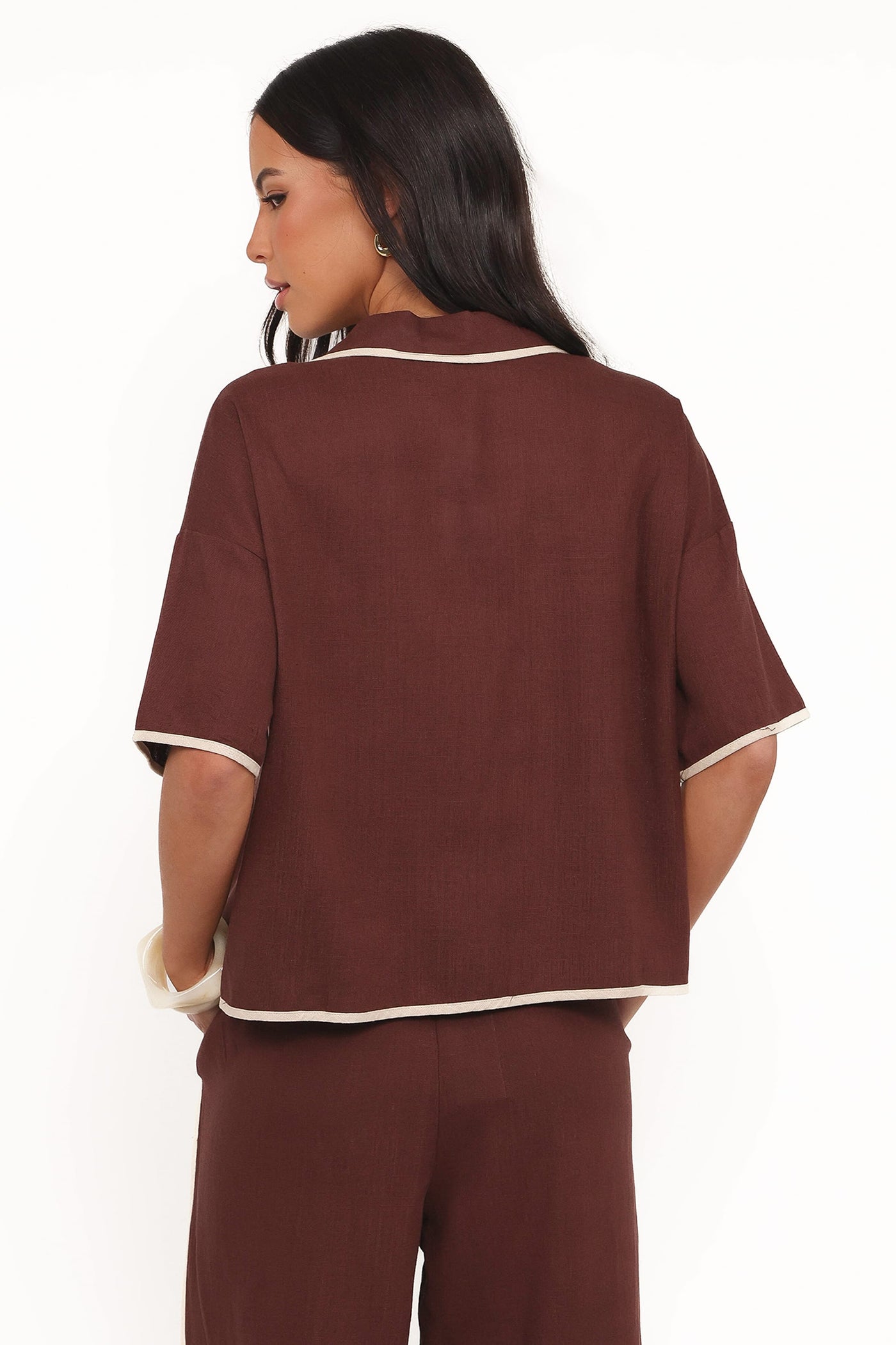 Dalton Tie Top - Brown Cream