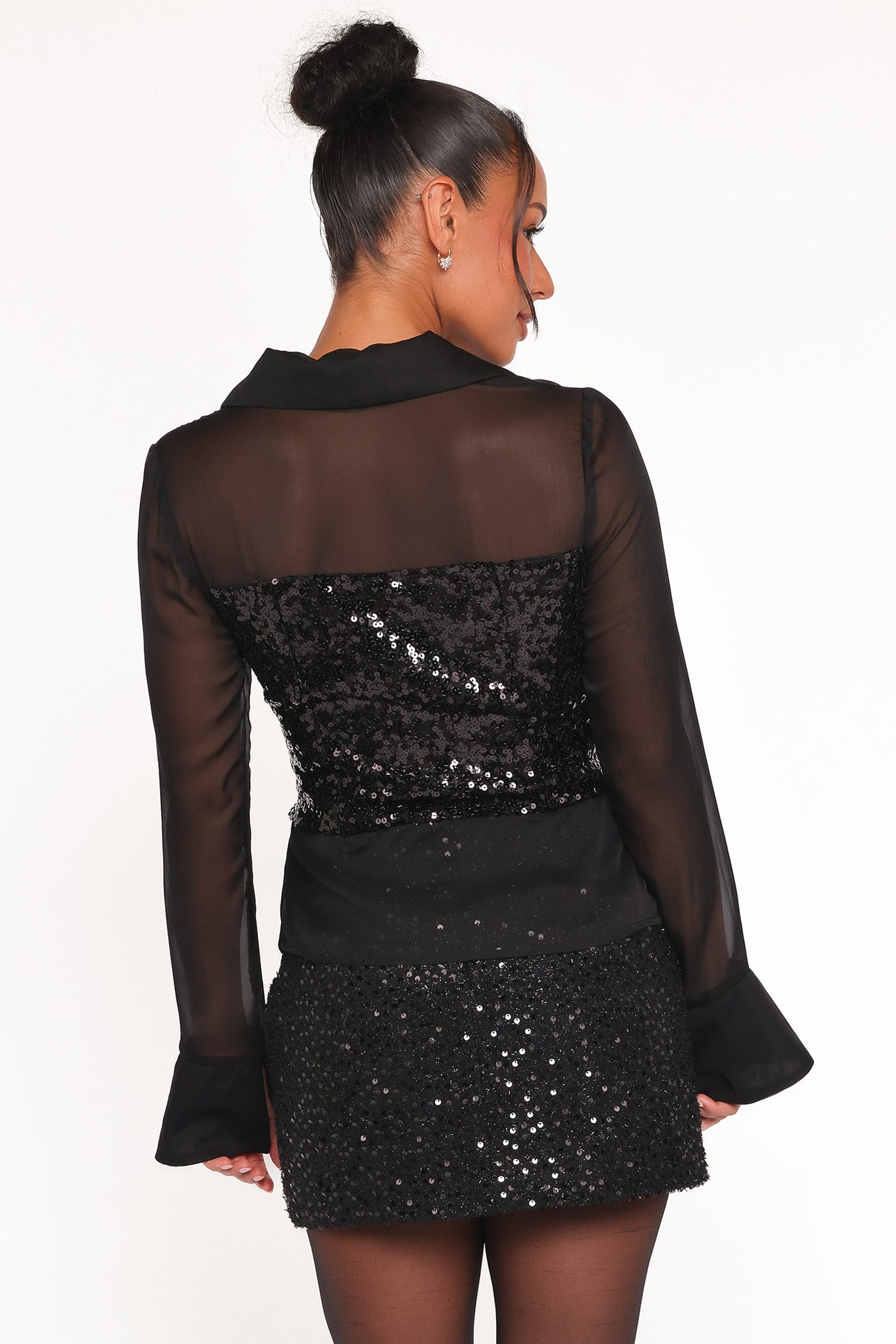 Eliana Sheer Sequin Blouse - Black