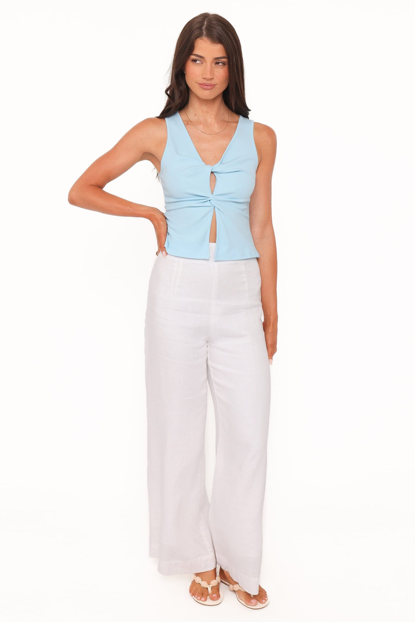 Emmeline Twist Front Top - Pale Blue