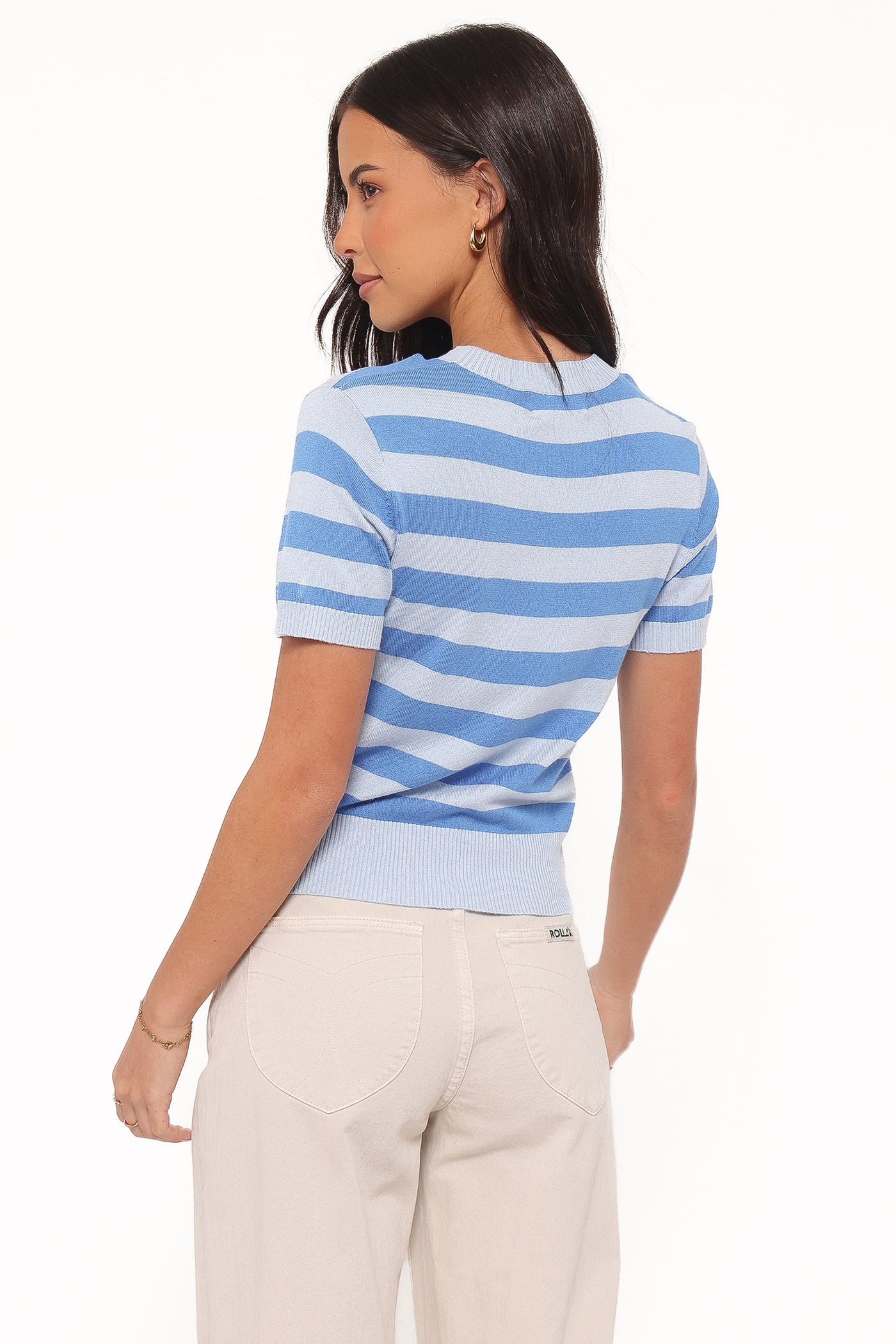 Joss Cropped Knitted Tee - Blue Stripe