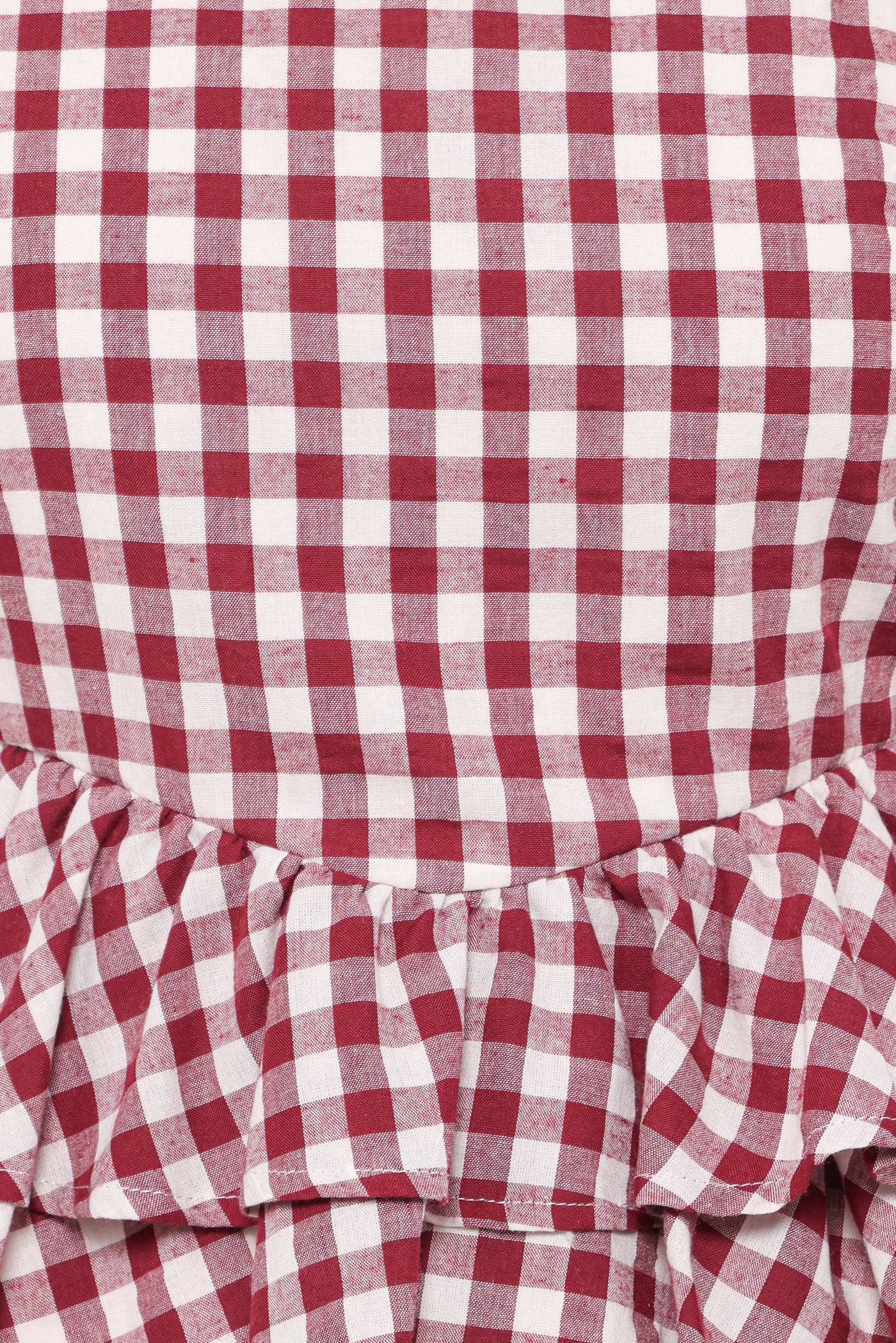 Landon Tiered Peplum Top - Burgundy Gingham