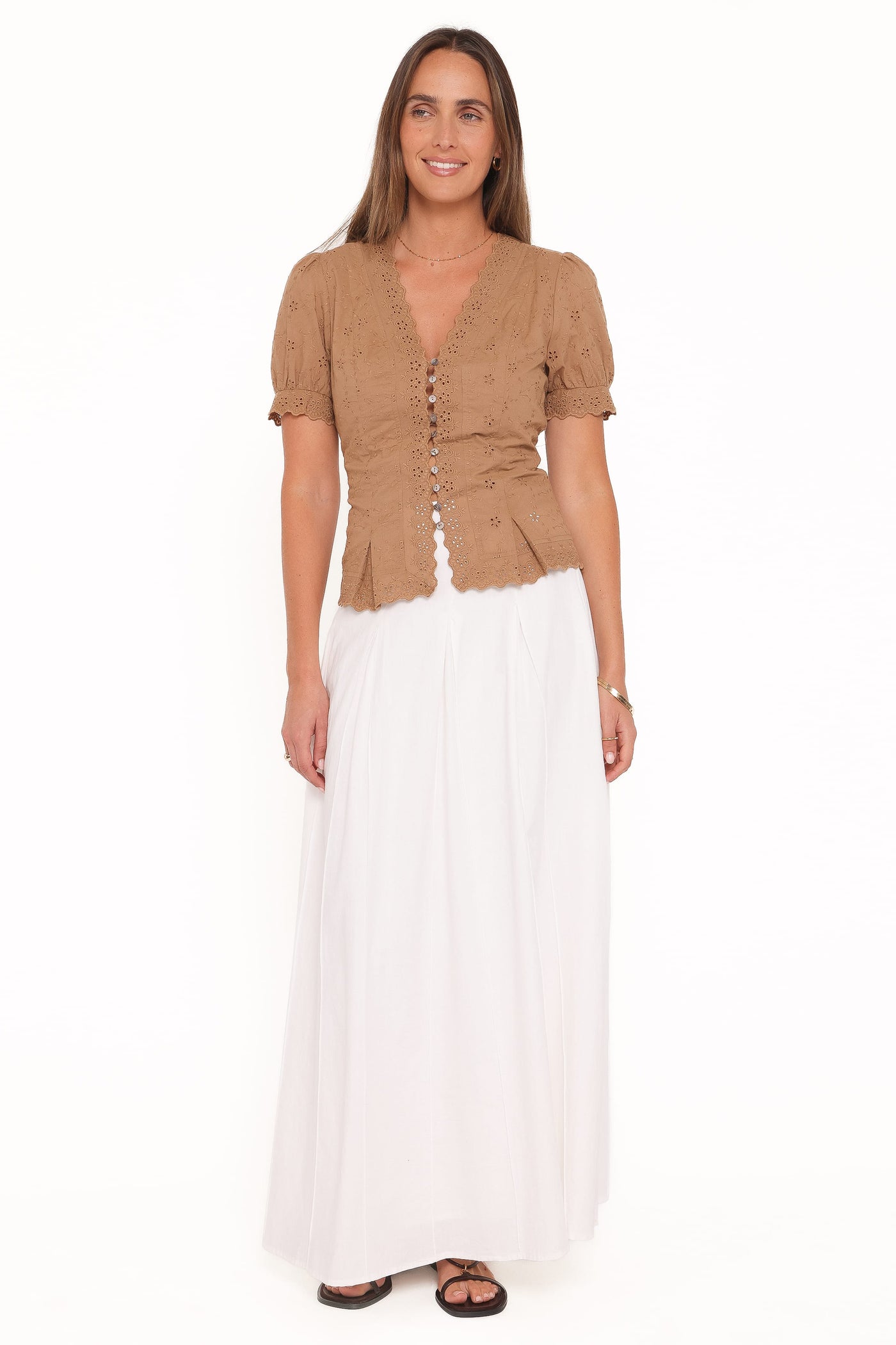Lorraine Eyelet Top - Brown