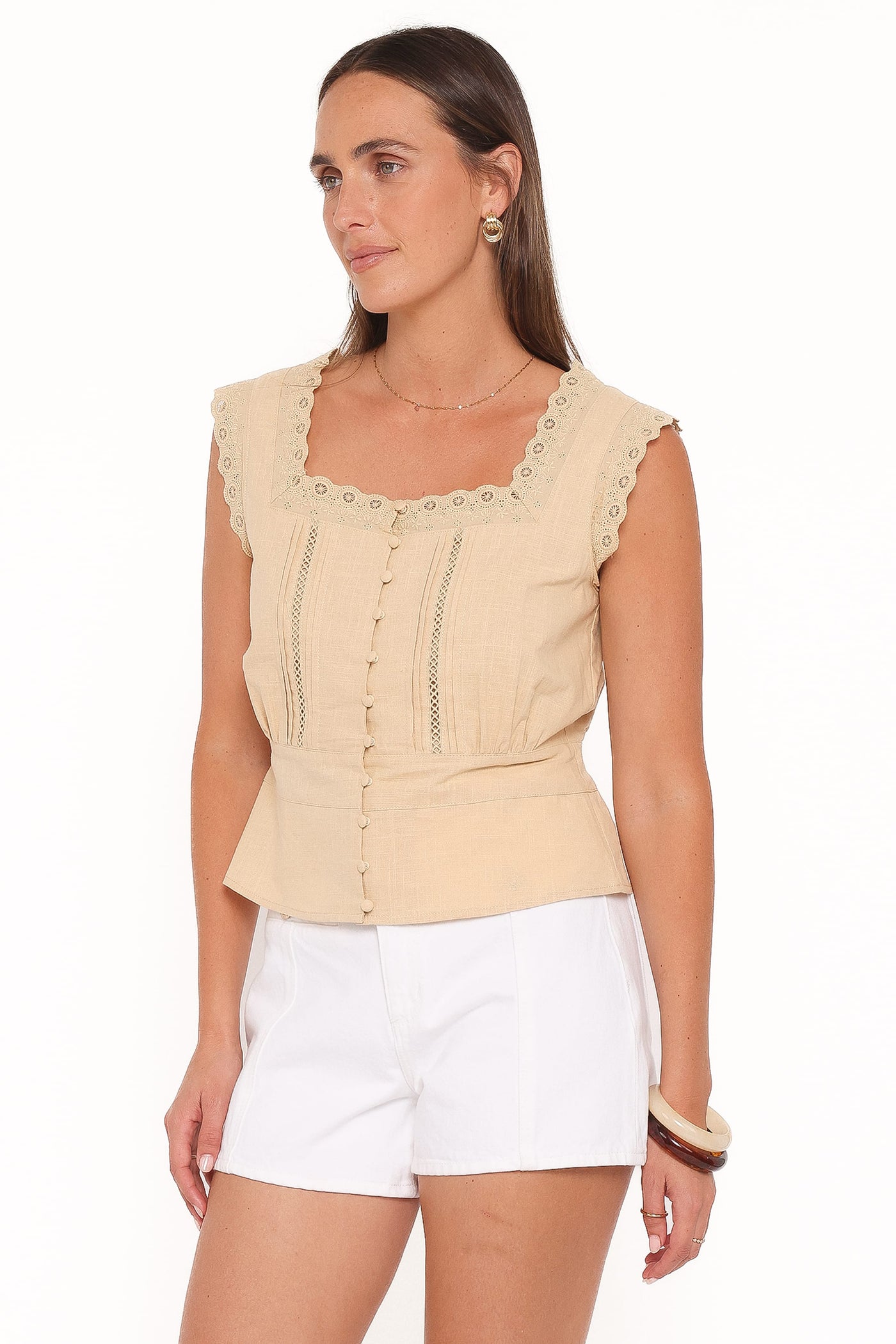 Luke Button Top - Khaki