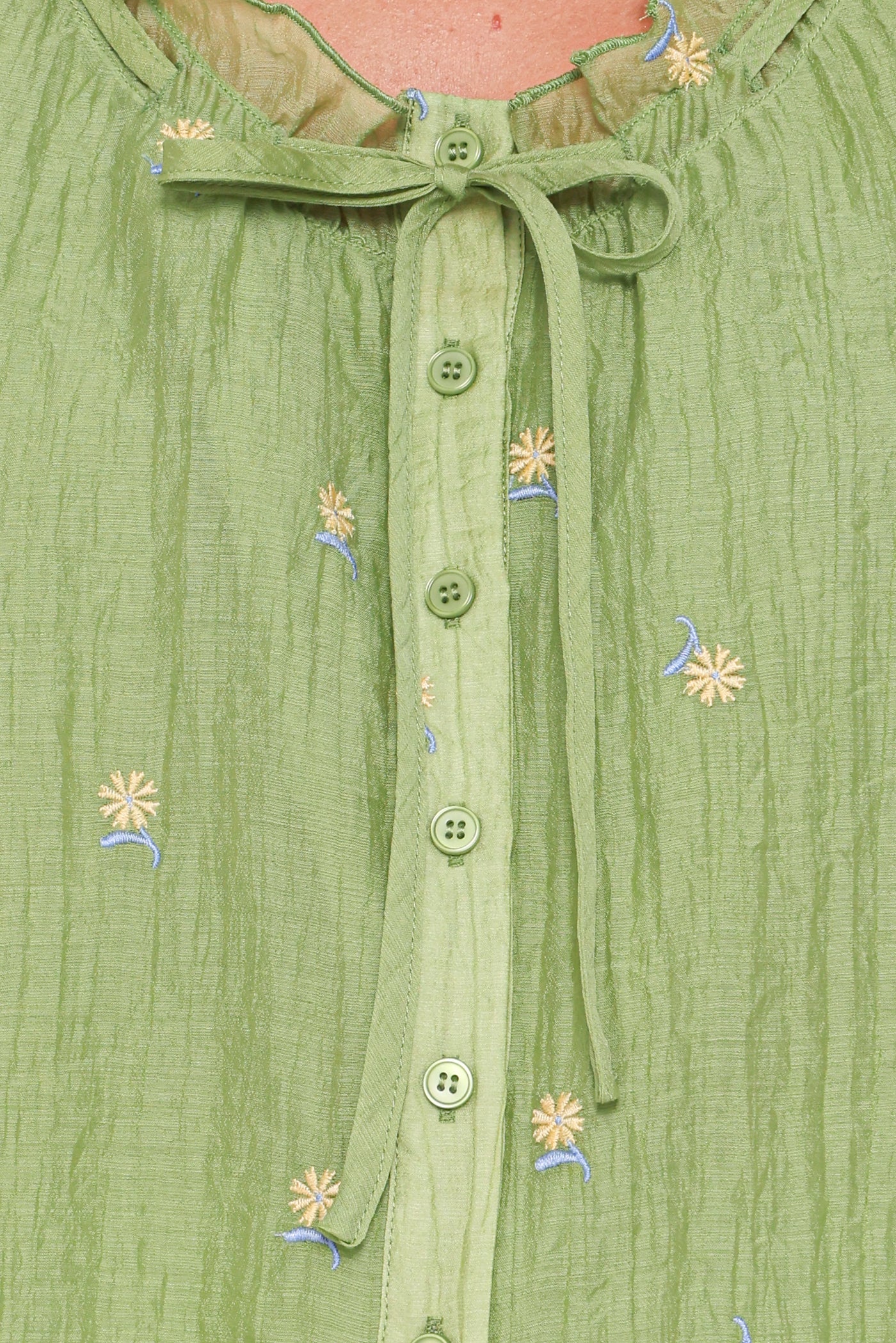 Lumi Embroidered Ruffle Top - Green