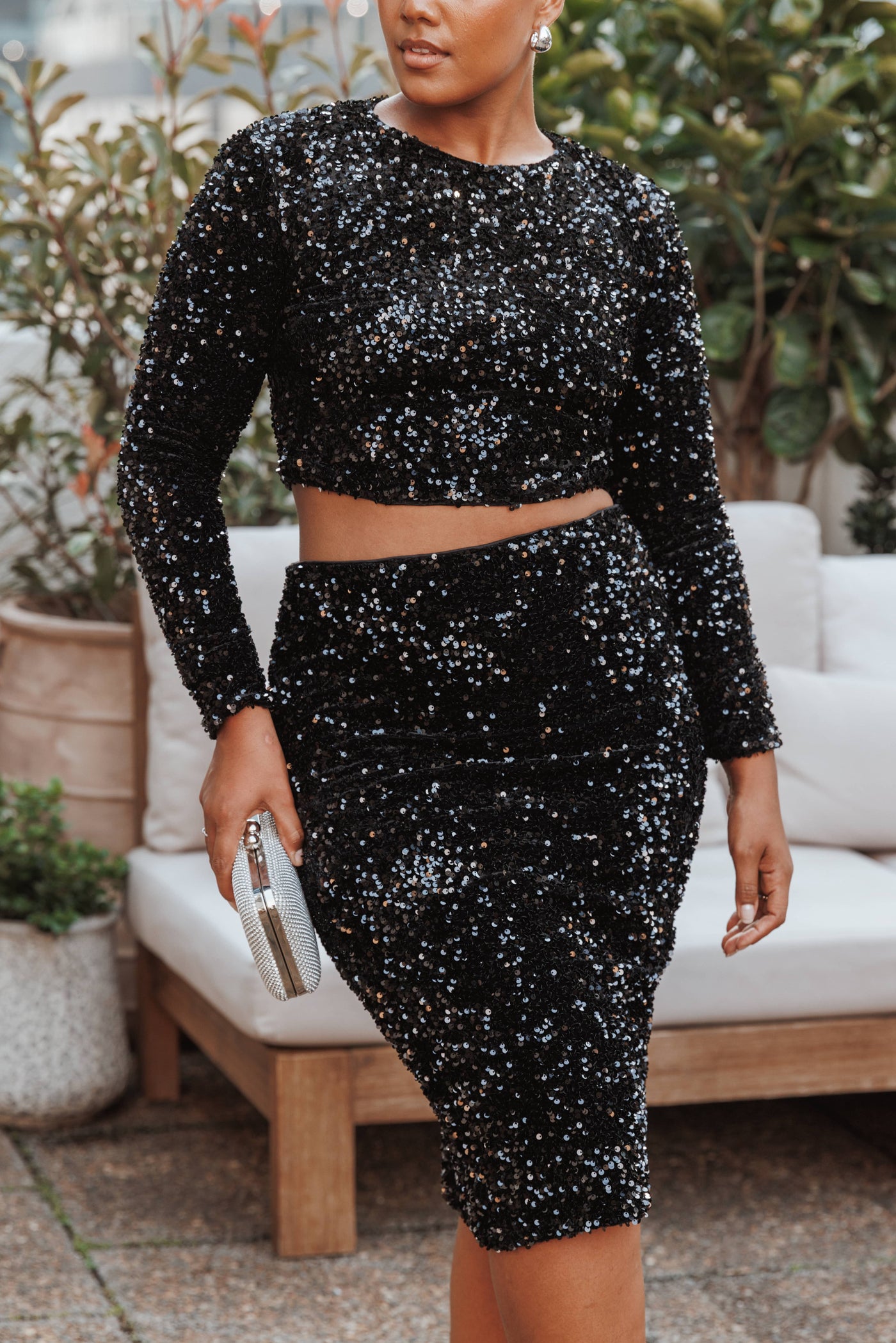 Quinne Cropped Sequin Top - Black