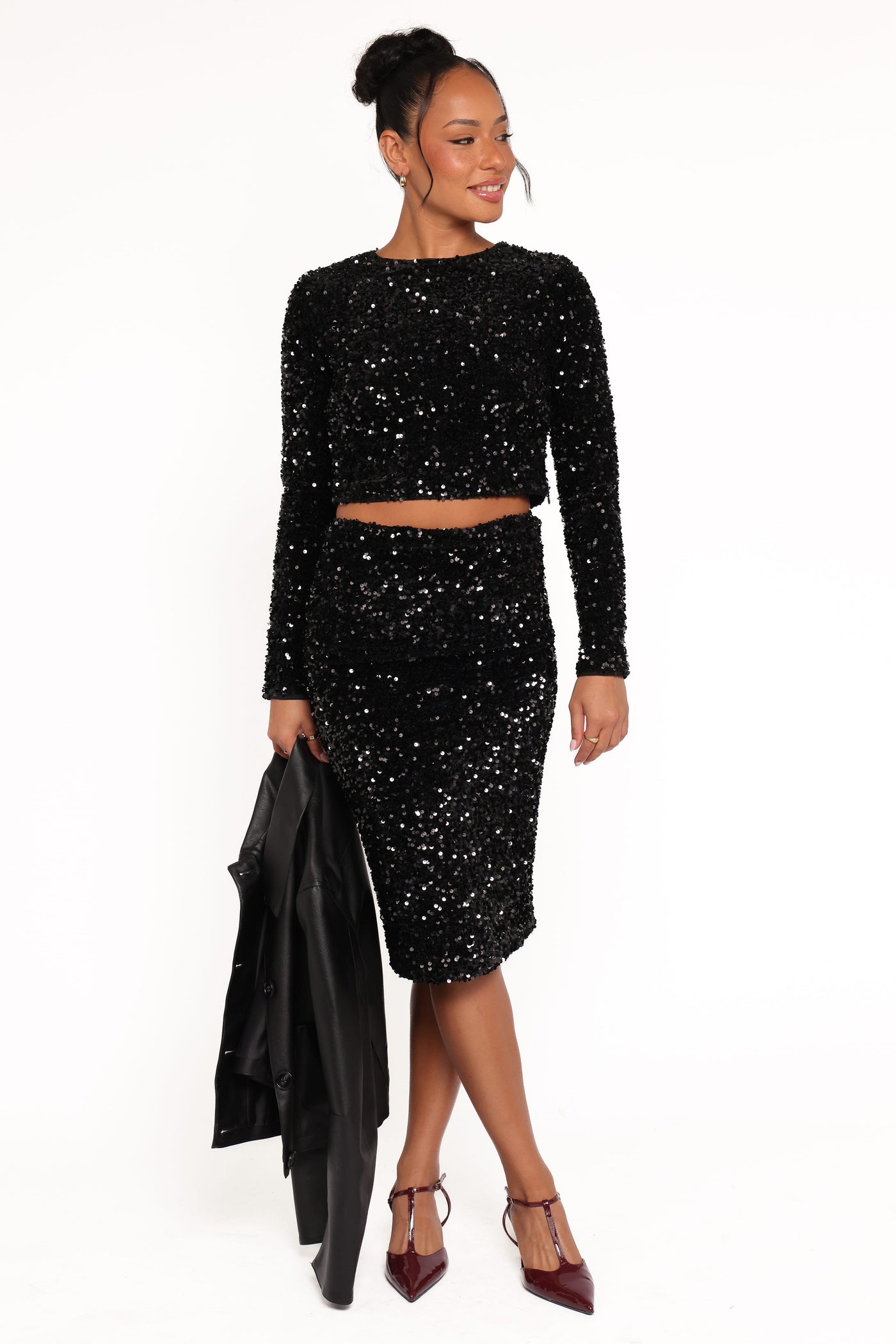 Quinne Cropped Sequin Top - Black