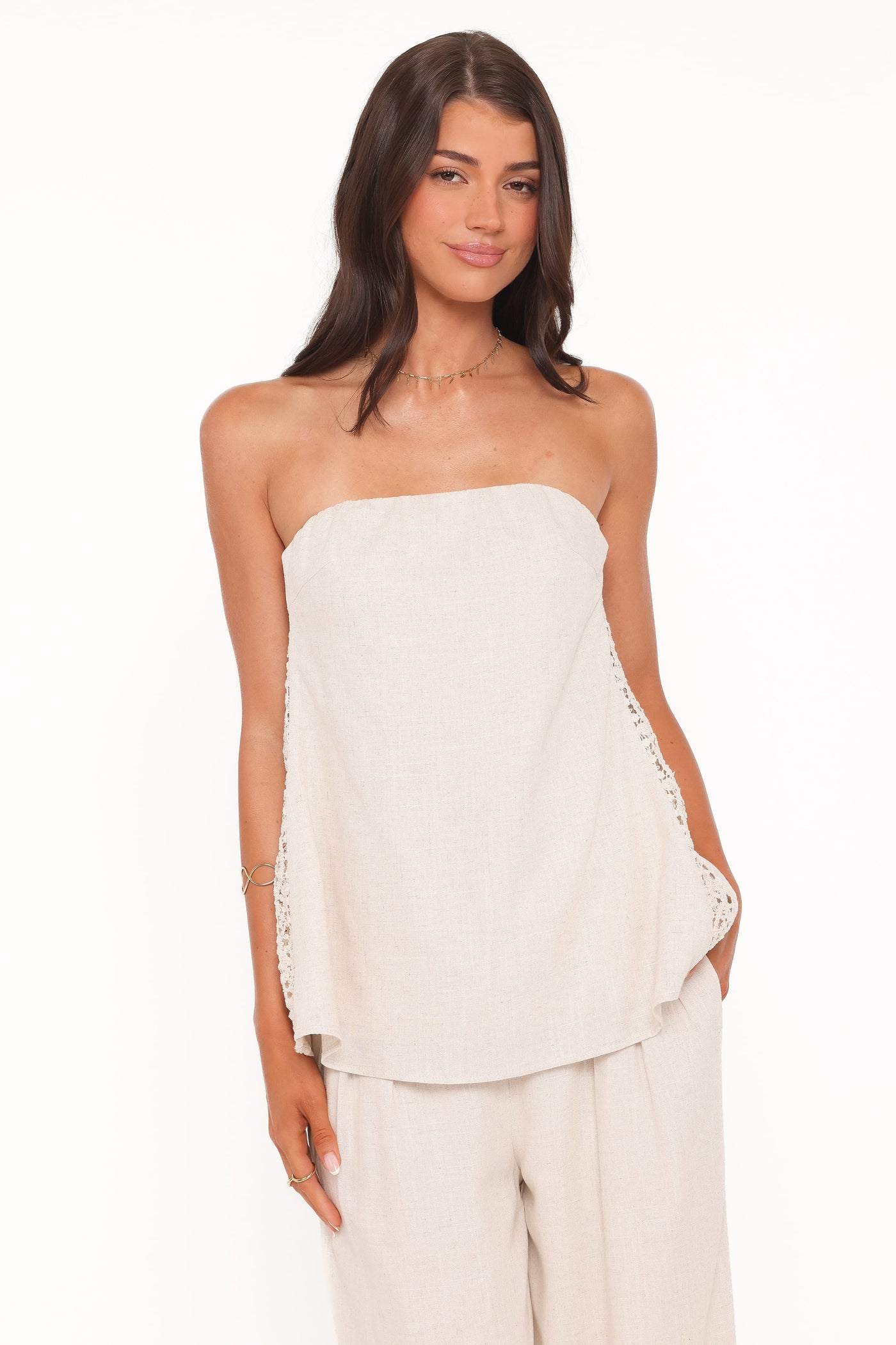 Rosemarie Strapless Top - Beige Lace