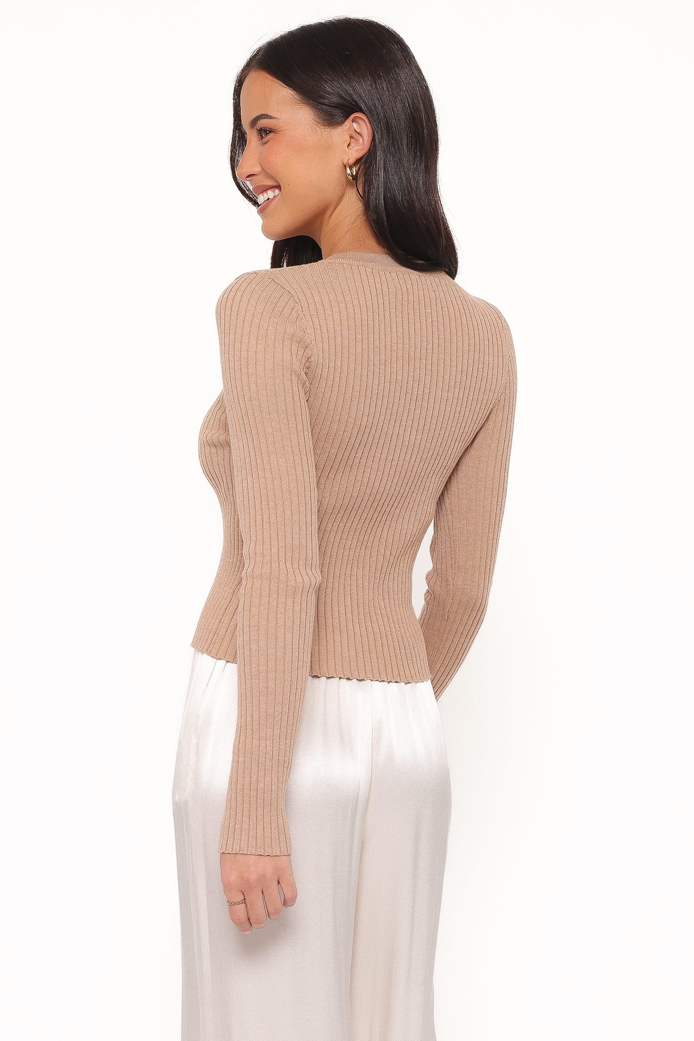 Searie Ribbed Cardigan Top - Warm Sand