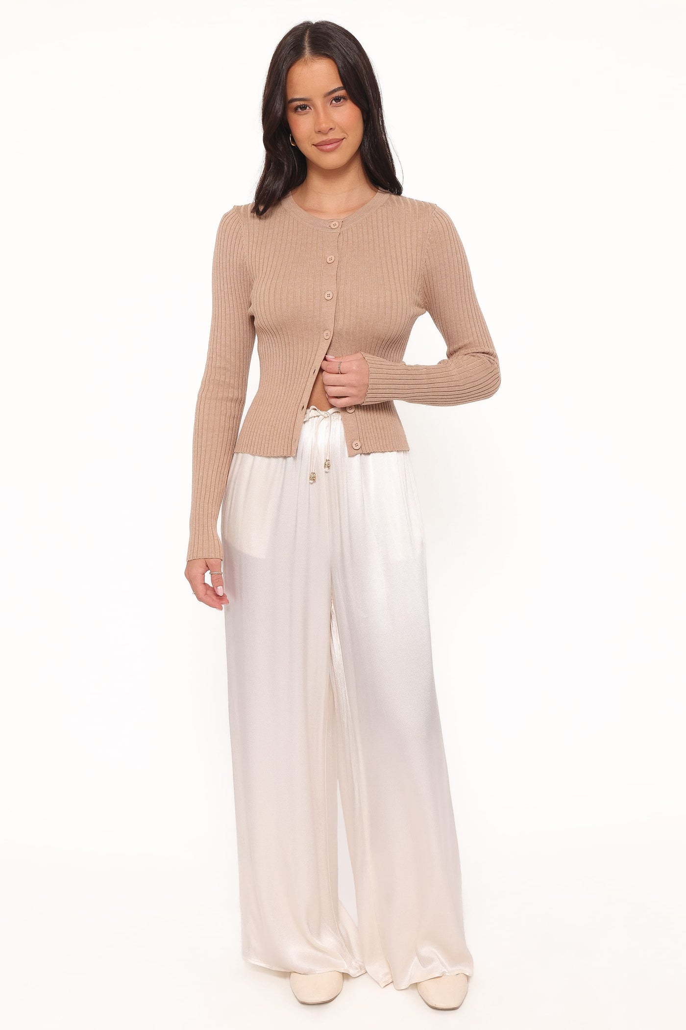 Searie Ribbed Cardigan Top - Warm Sand