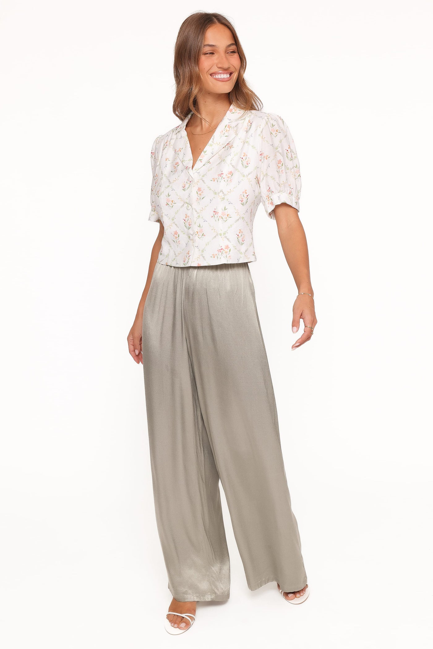 Steele Button Front Top - White Vintage Floral