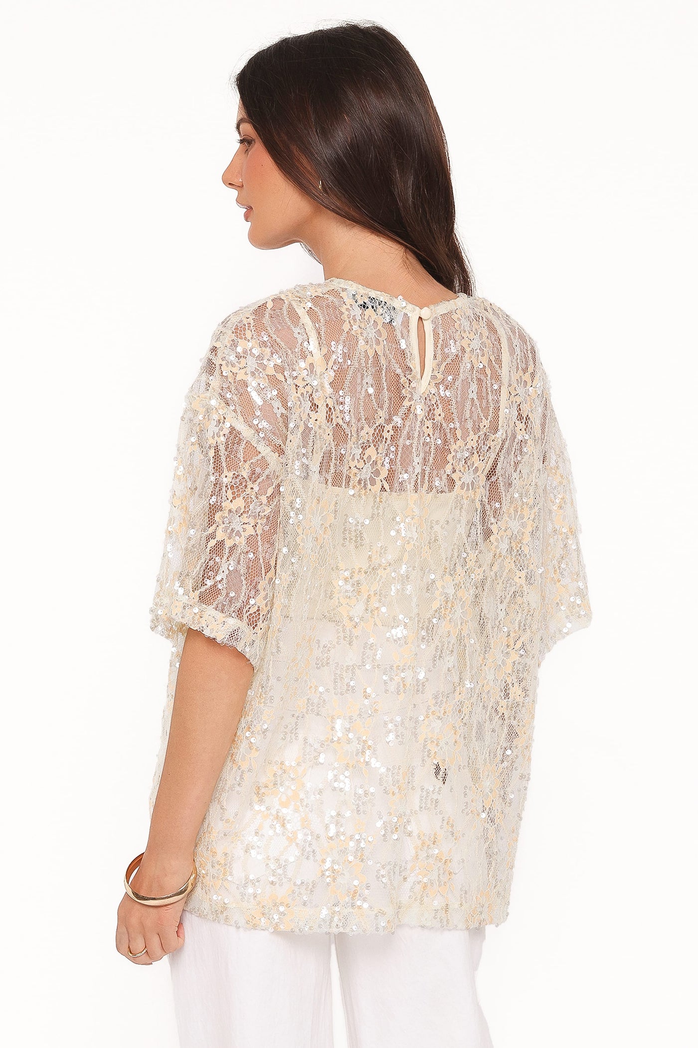 Yonder Sheer Lace Tee Top - Pale Yellow