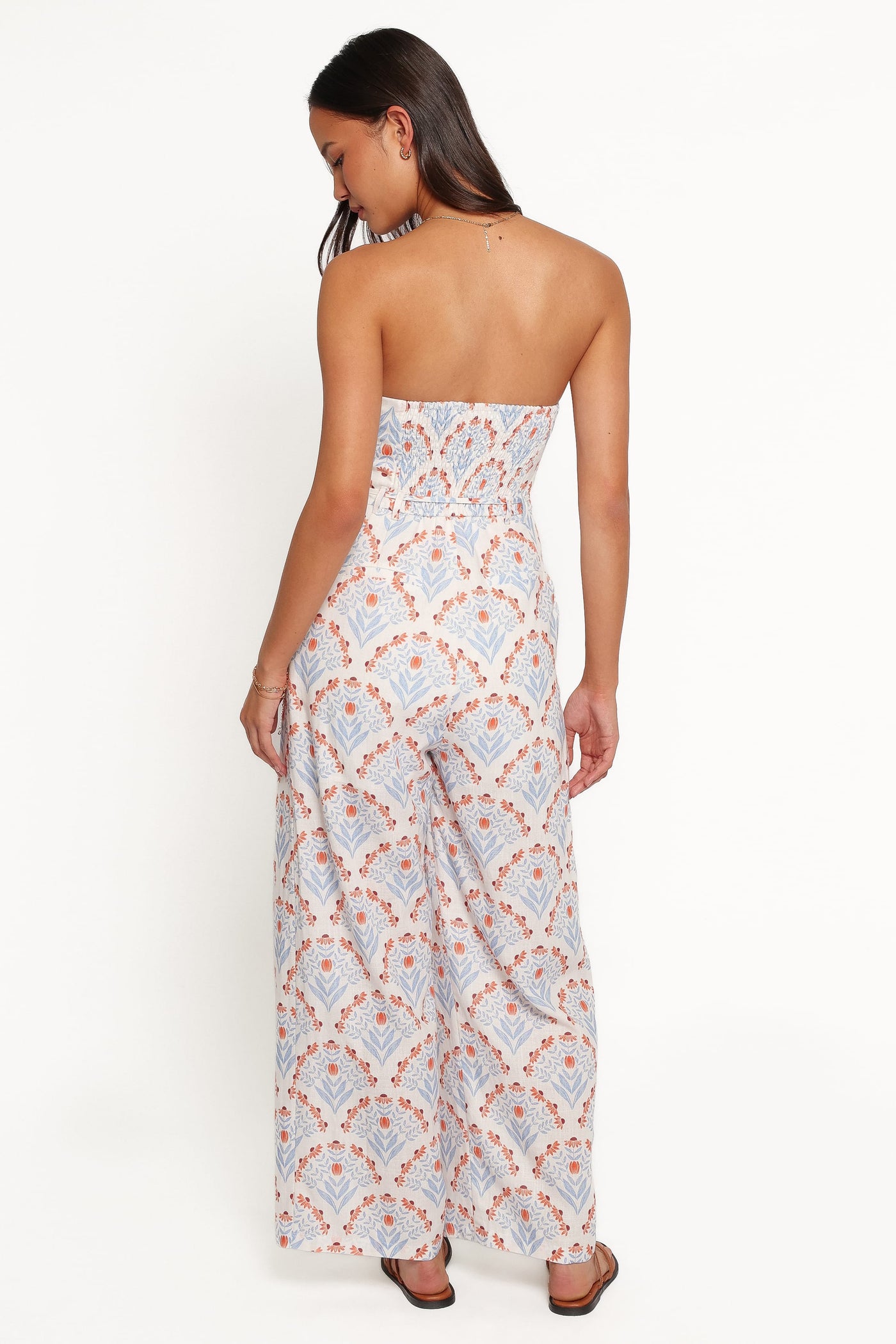 Calliope Tie Waist Jumpsuit - White Blue