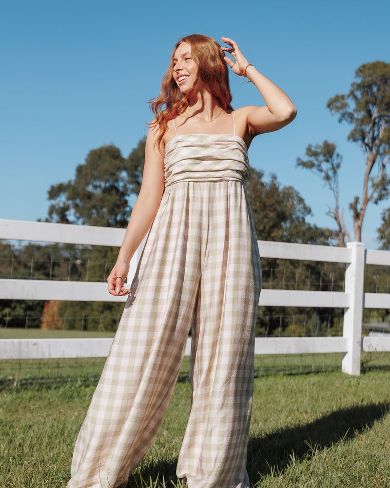 Pricilla Jumpsuit - Green/Pink Gingham
