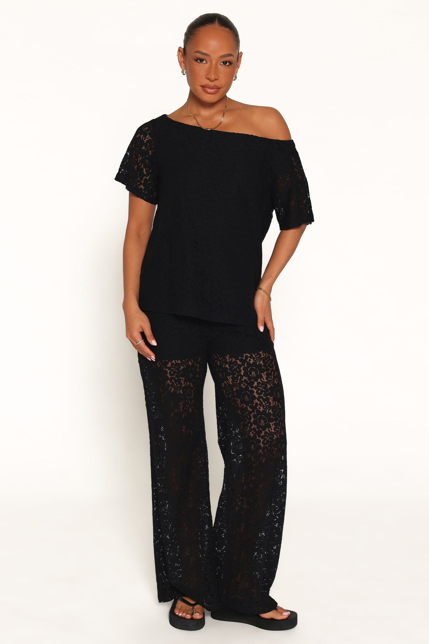 Tucker Lace Pant Set - Black