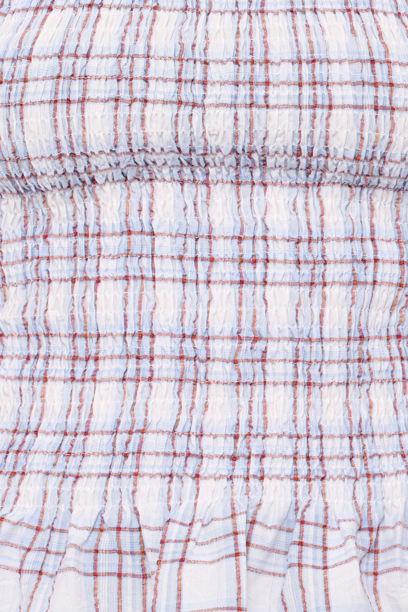 Callista Shirred Waist Top - Light Blue Plaid