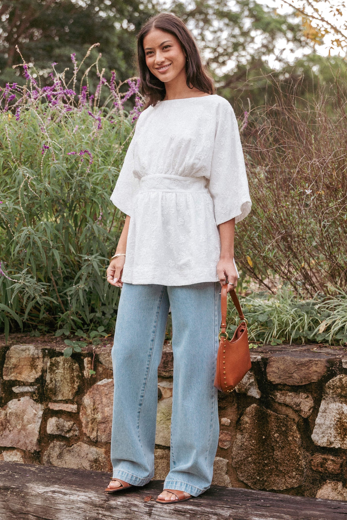 Camila Open Back Top - White Embroidery