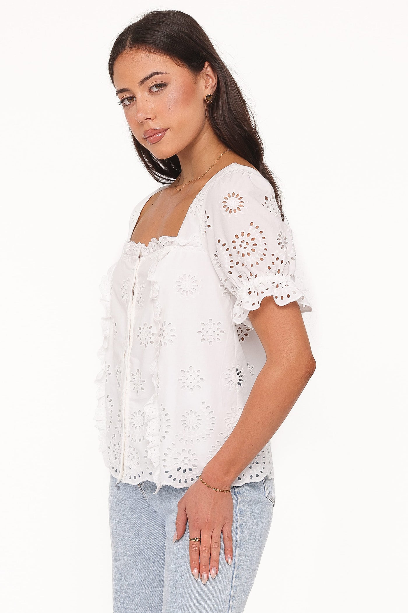 Kairi Eyelet Top - White Broderie