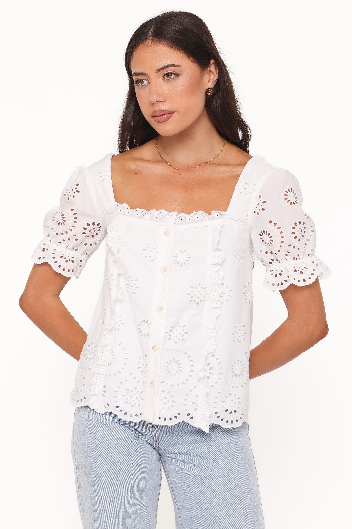 Kairi Eyelet Top - White Broderie