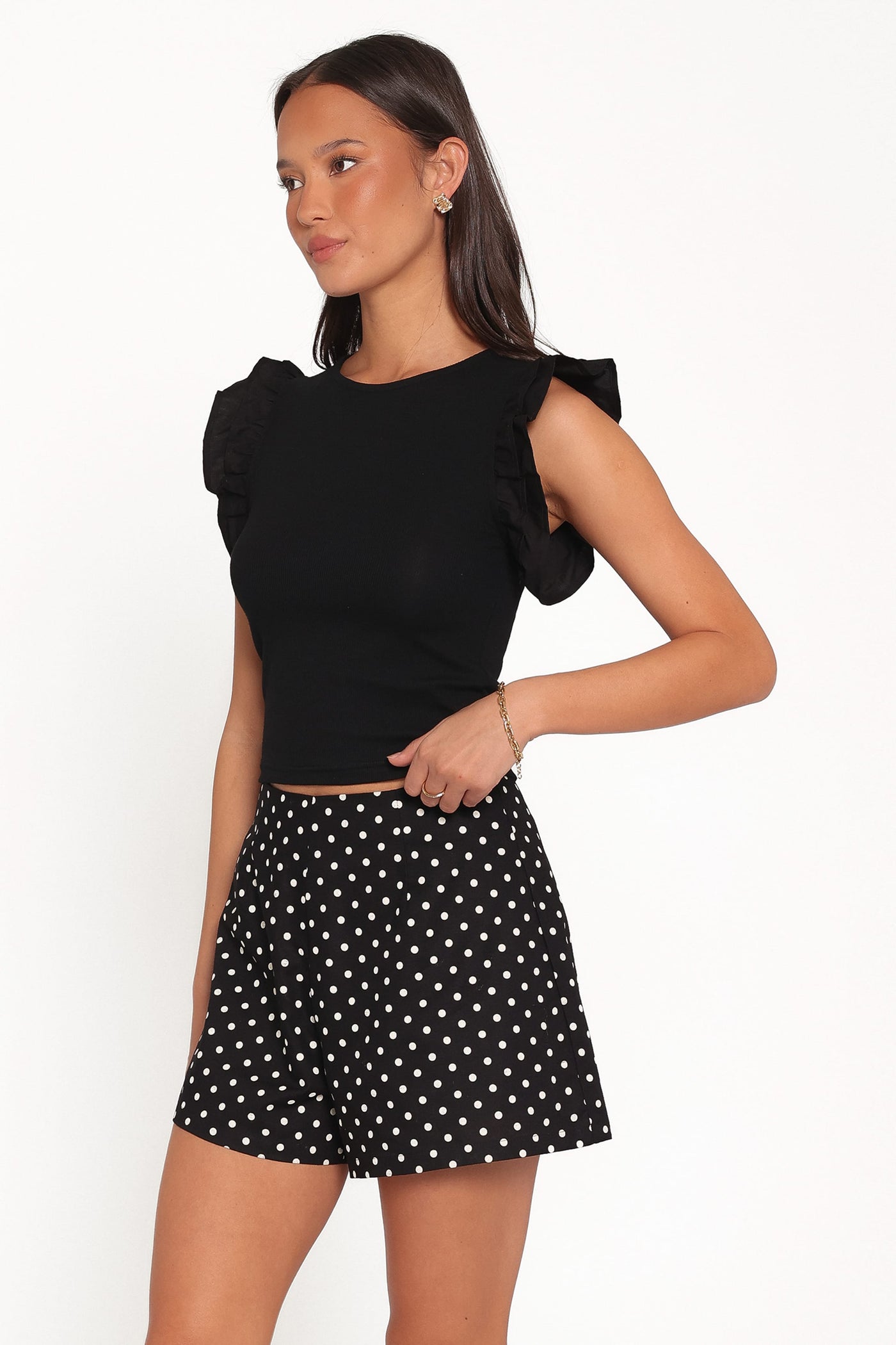 Kathleen Ruffled Knit Top - Black