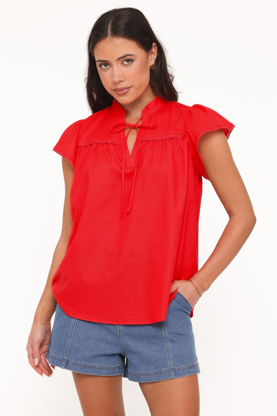 Kylie Flutter Sleeve Top - Red