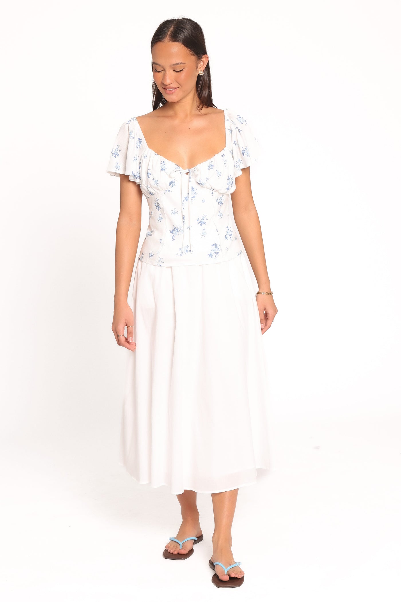 Laeriel Flutter Sleeve Top - Cream Floral