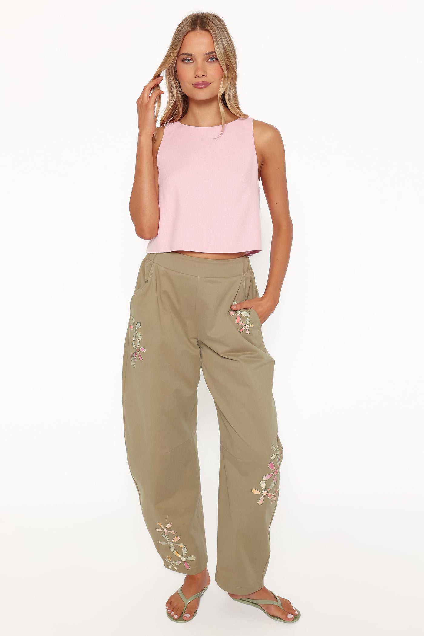 Madison Linen Cropped Tank - Pink