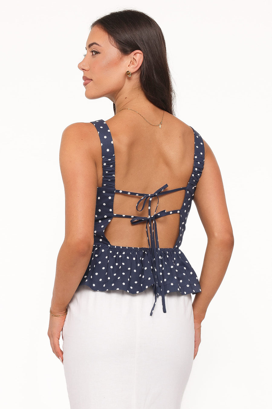 Paula Open Tie Back Top - Navy