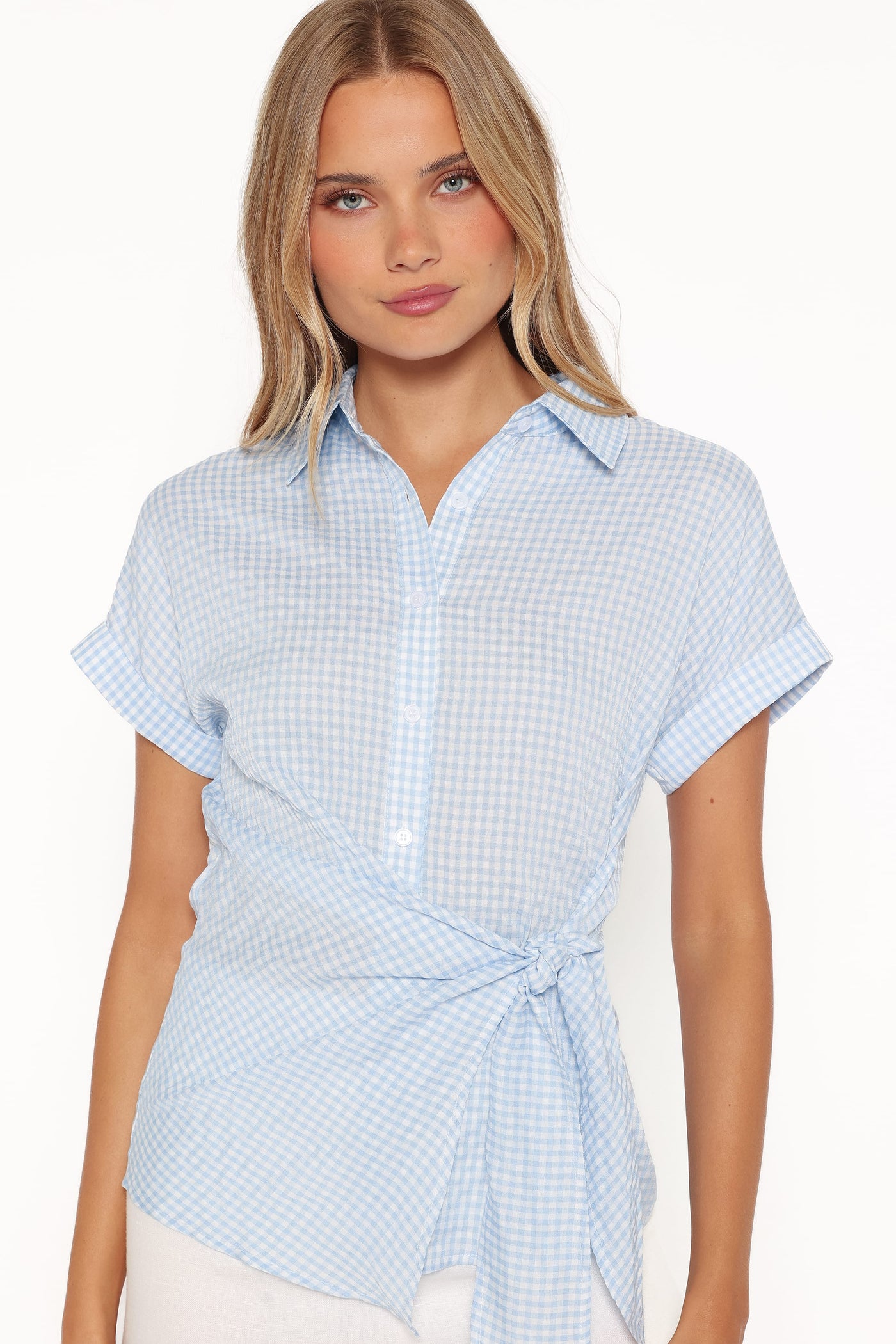 Shiloh Side Tie Shirt - Blue Gingham