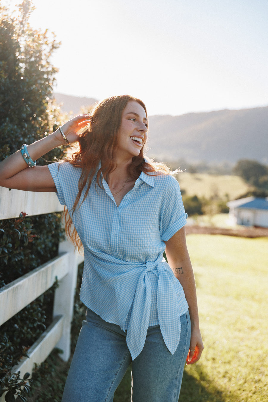 Shiloh Side Tie Shirt - Blue Gingham
