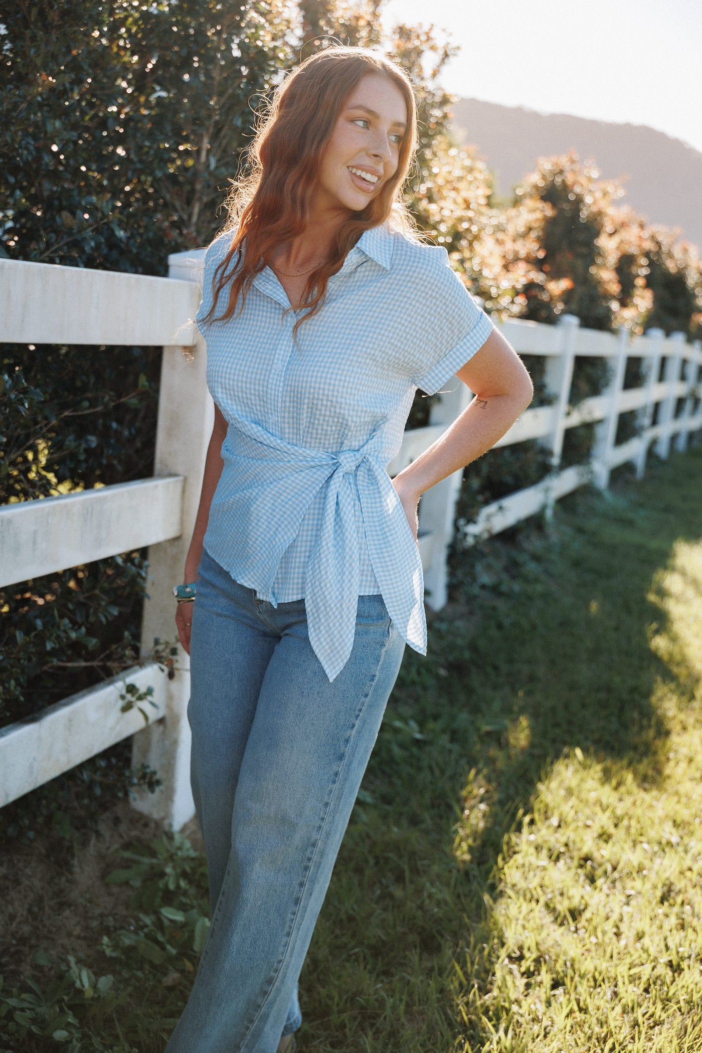 Shiloh Side Tie Shirt - Blue Gingham