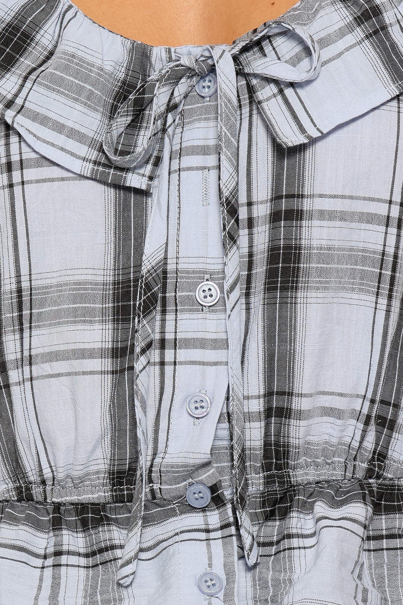 Traci Ruffle Peplum Top - Icy Blue Plaid